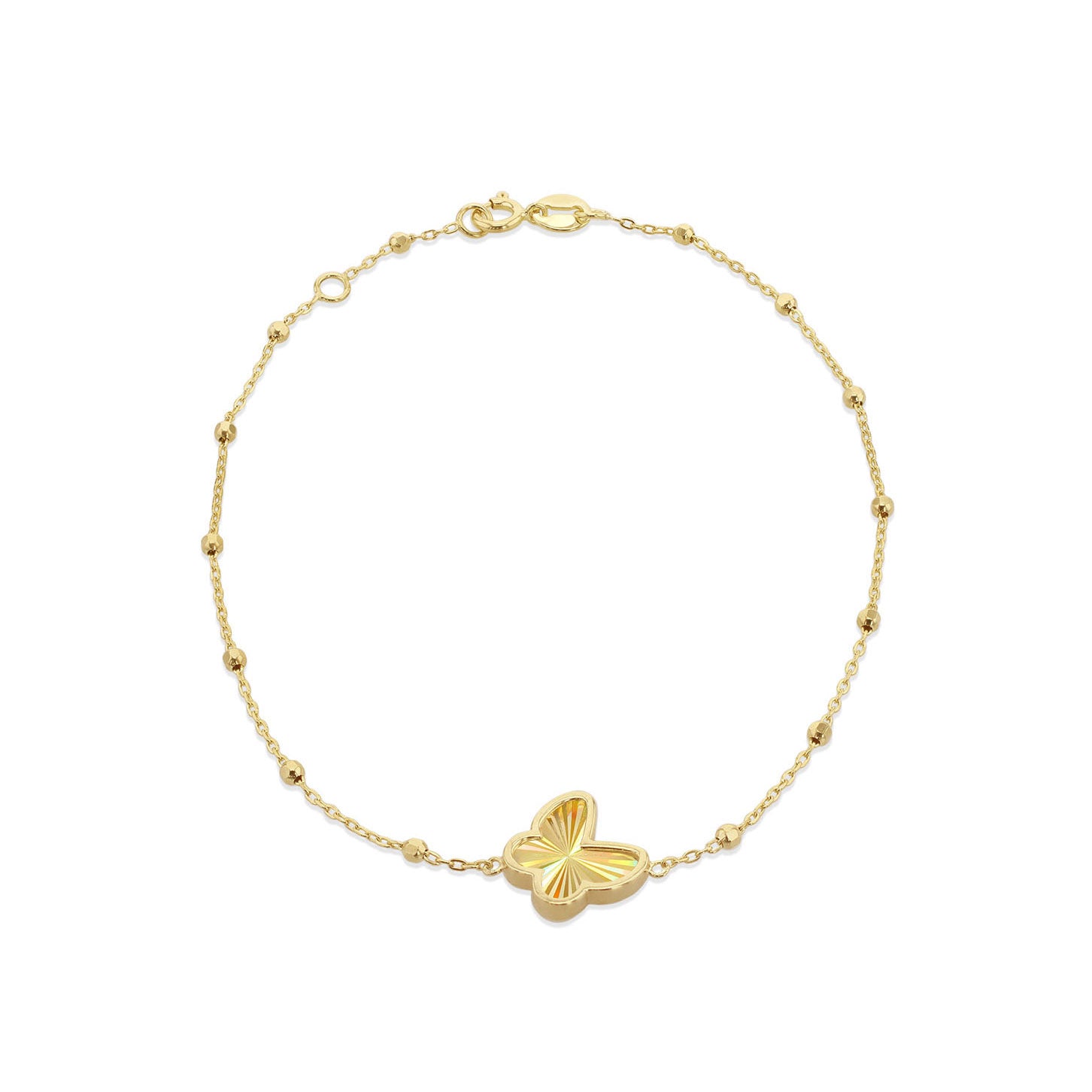 9ct Yellow Gold Rainbow Butterfly Beaded Bracelet