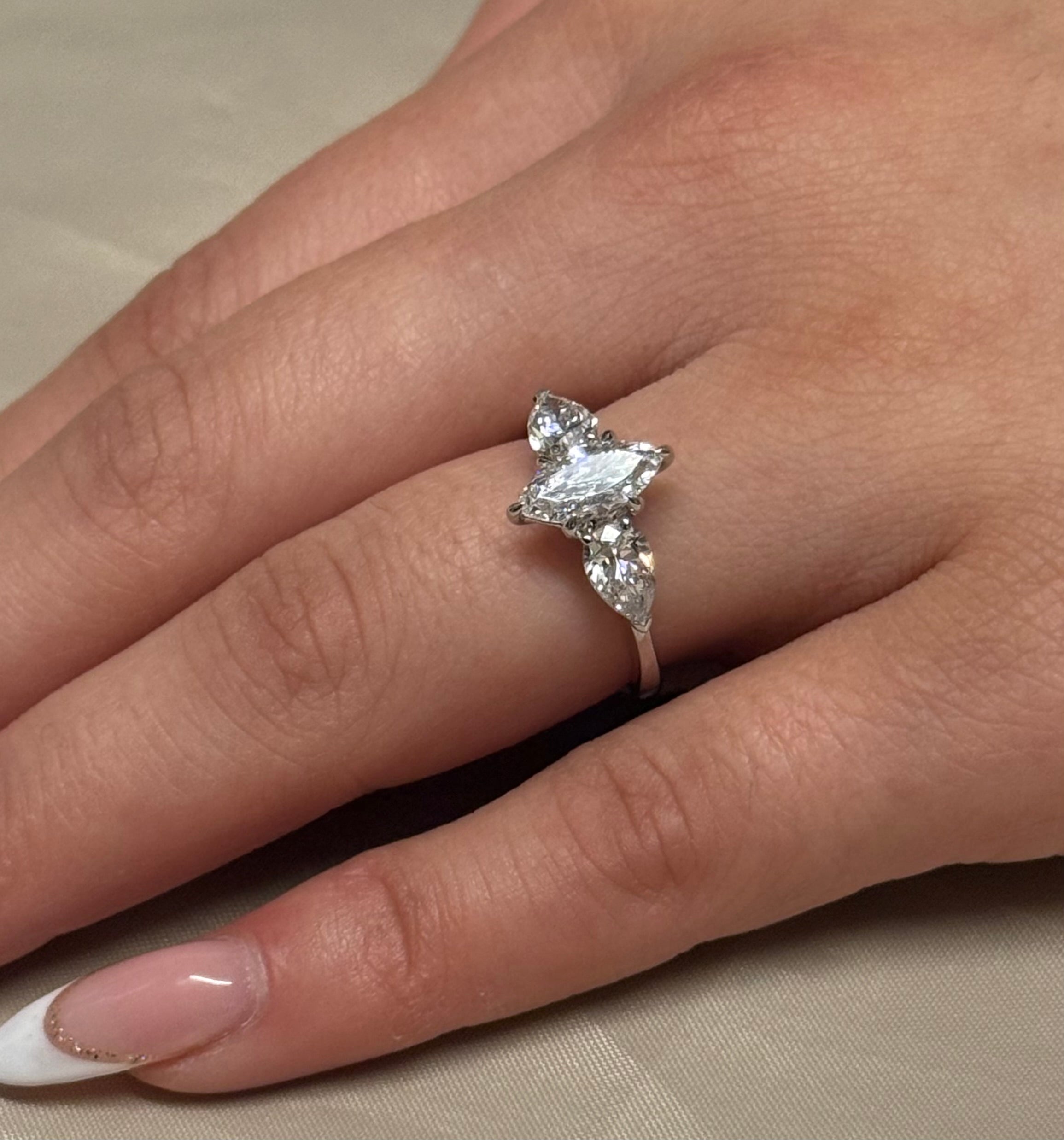 9K White Gold 2ct Marquise and Pear Laboratory Grown Diamond Three Stone Ring