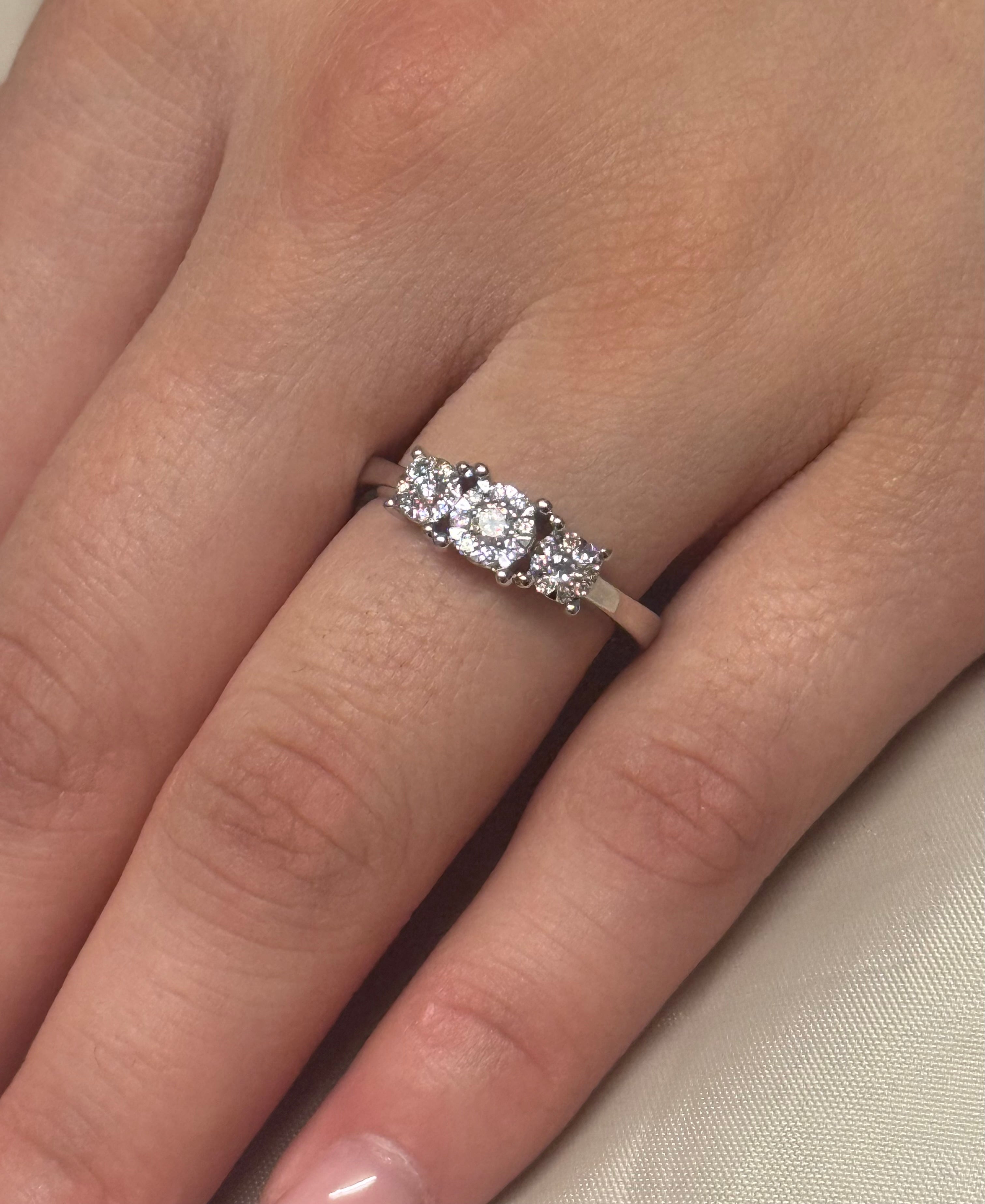 9K White Gold Illusion Three Stone Diamond Ring