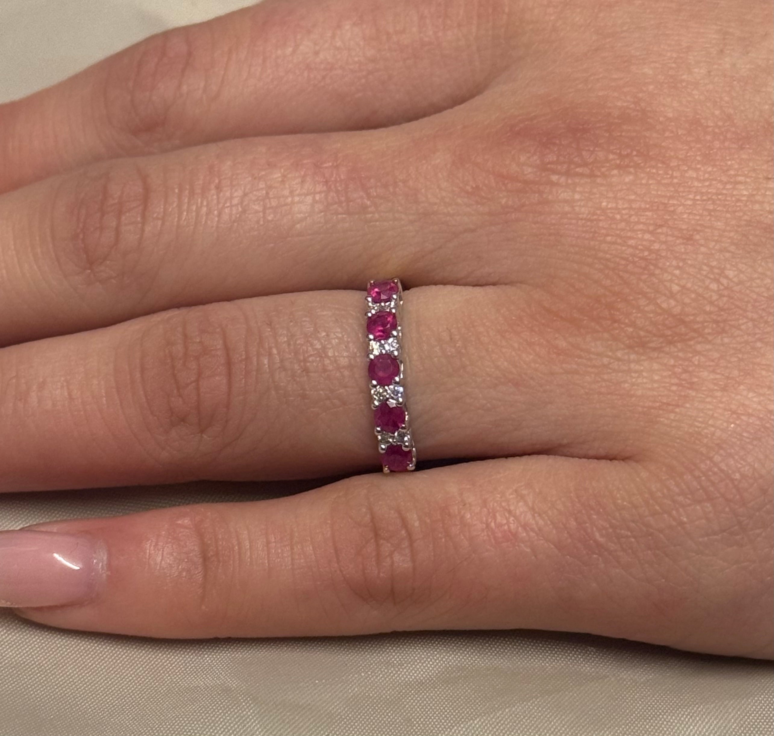 9K Yellow Gold Five Stone Ruby Ring with Diamond Accents