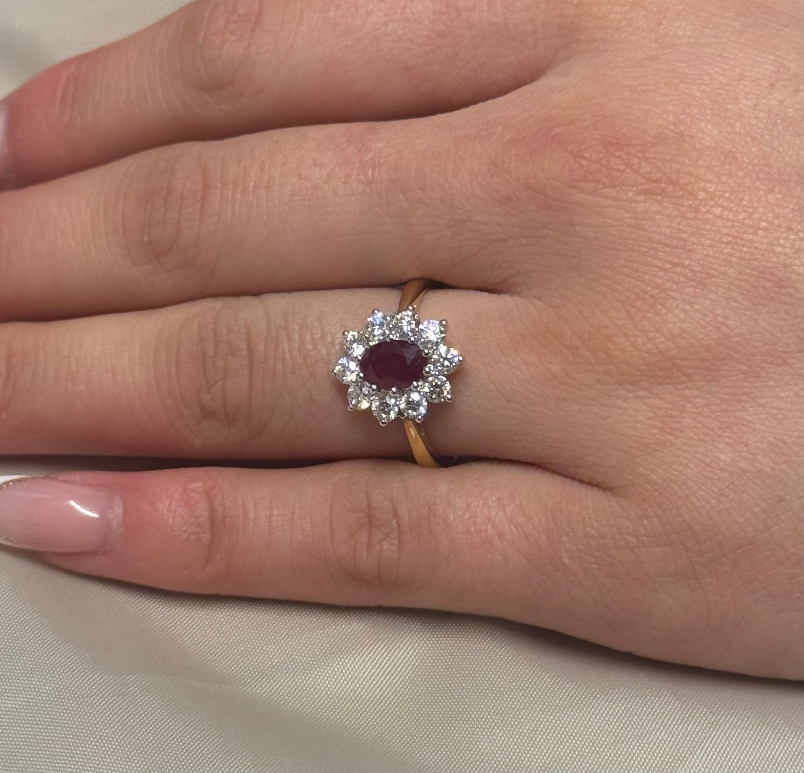 18ct Yellow Gold Ruby and Diamond Cluster Ring