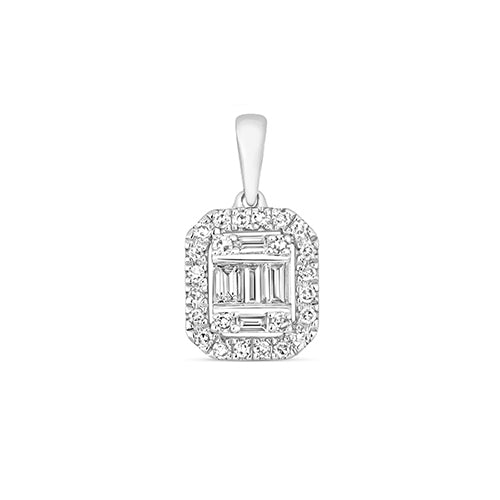 9ct White Gold Emerald Cut Style Diamond Halo Necklace