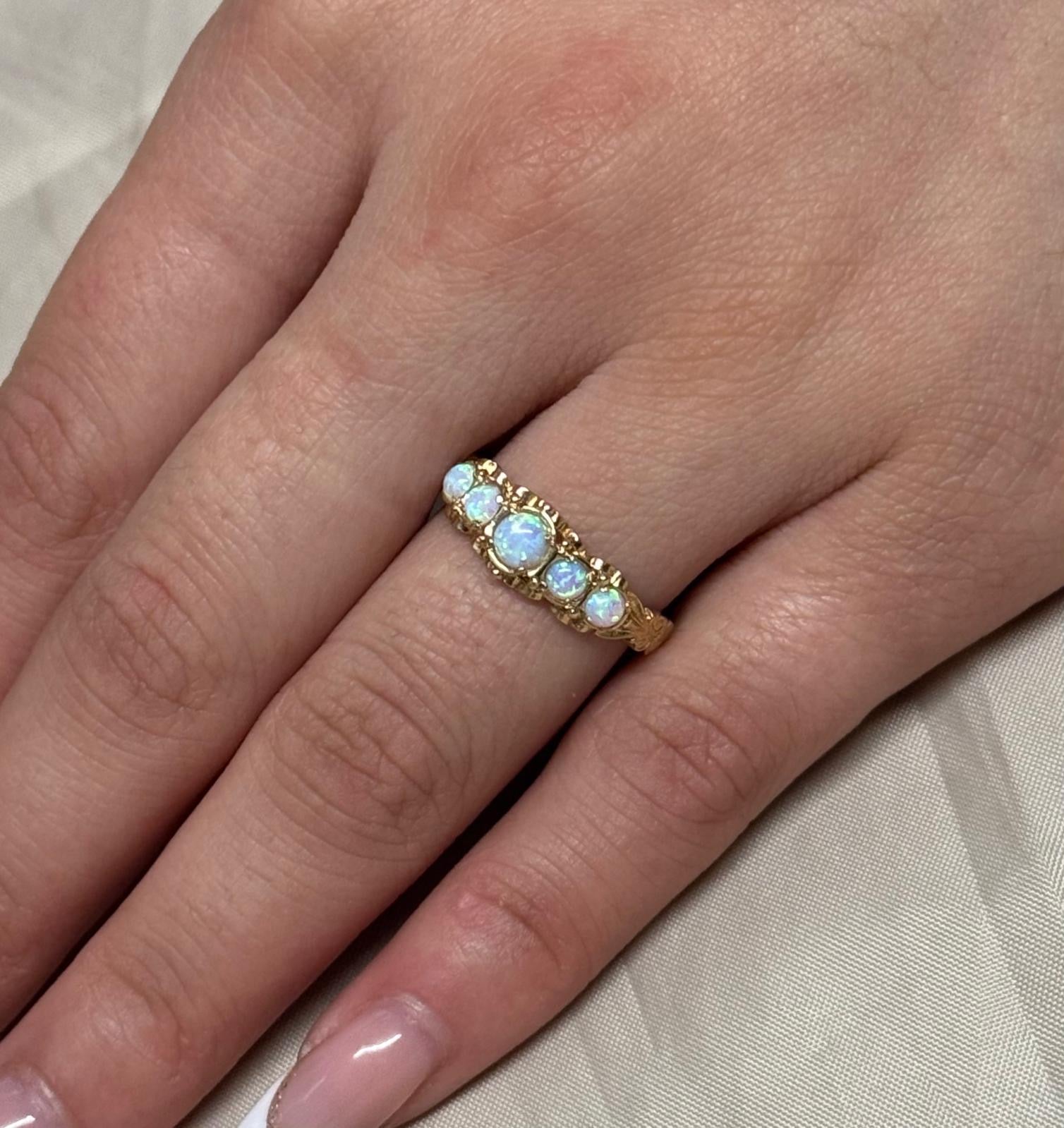 9K Yellow Gold Vintage Style Five Stone Opal Ring