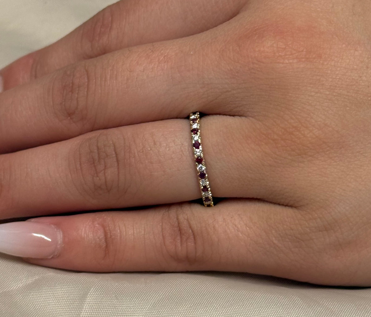 9K Yellow Gold Ruby and Diamond Claw Set Band