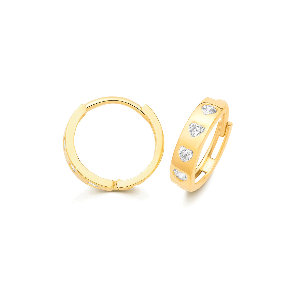 9ct Yellow Gold Heart Cz Hoops