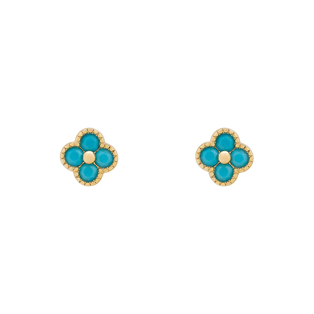 Gold Plated Sterling Silver Turquoise Clover Stud Earrings
