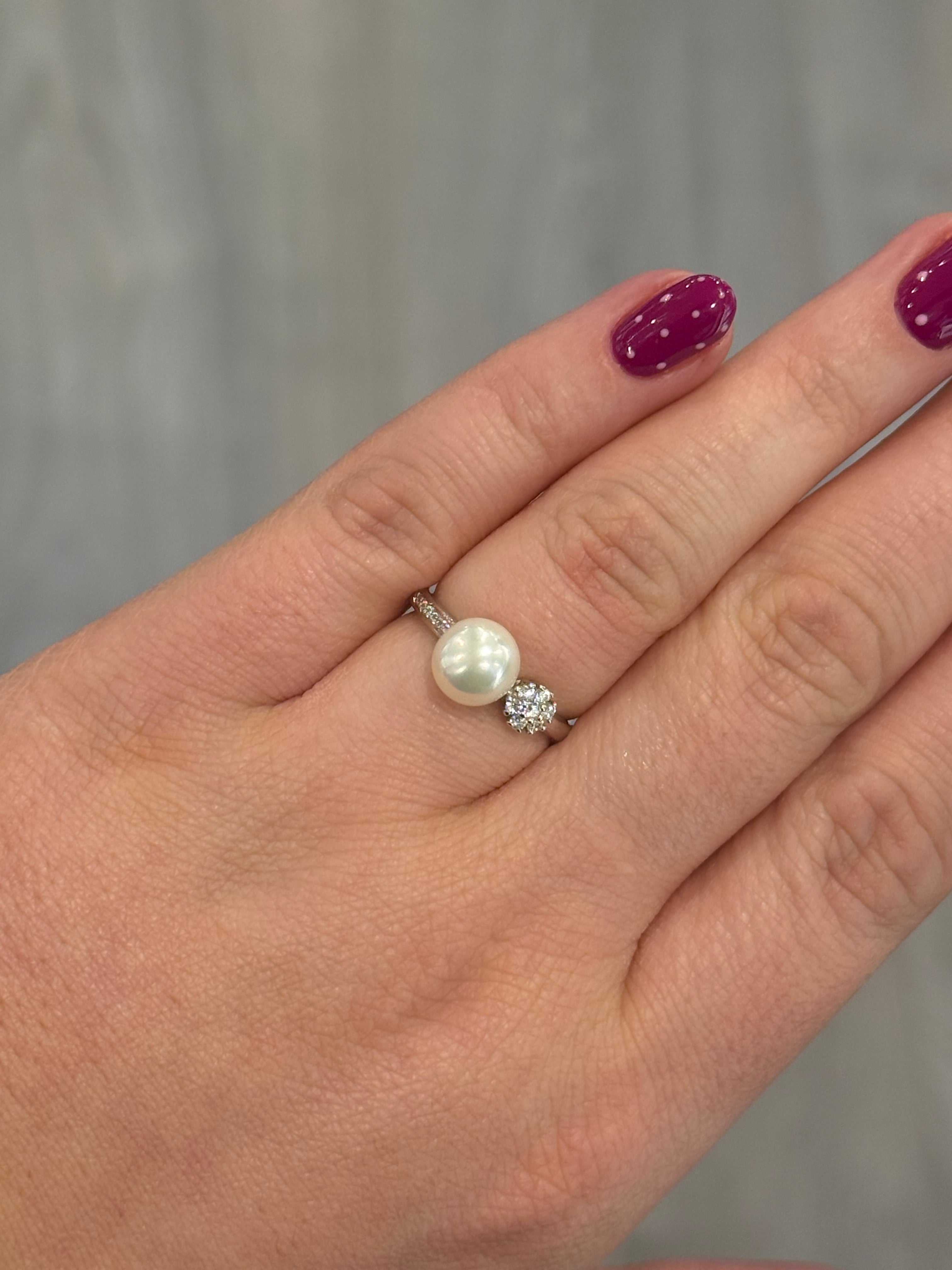Sterling Silver Offset Pearl and CZ Ring