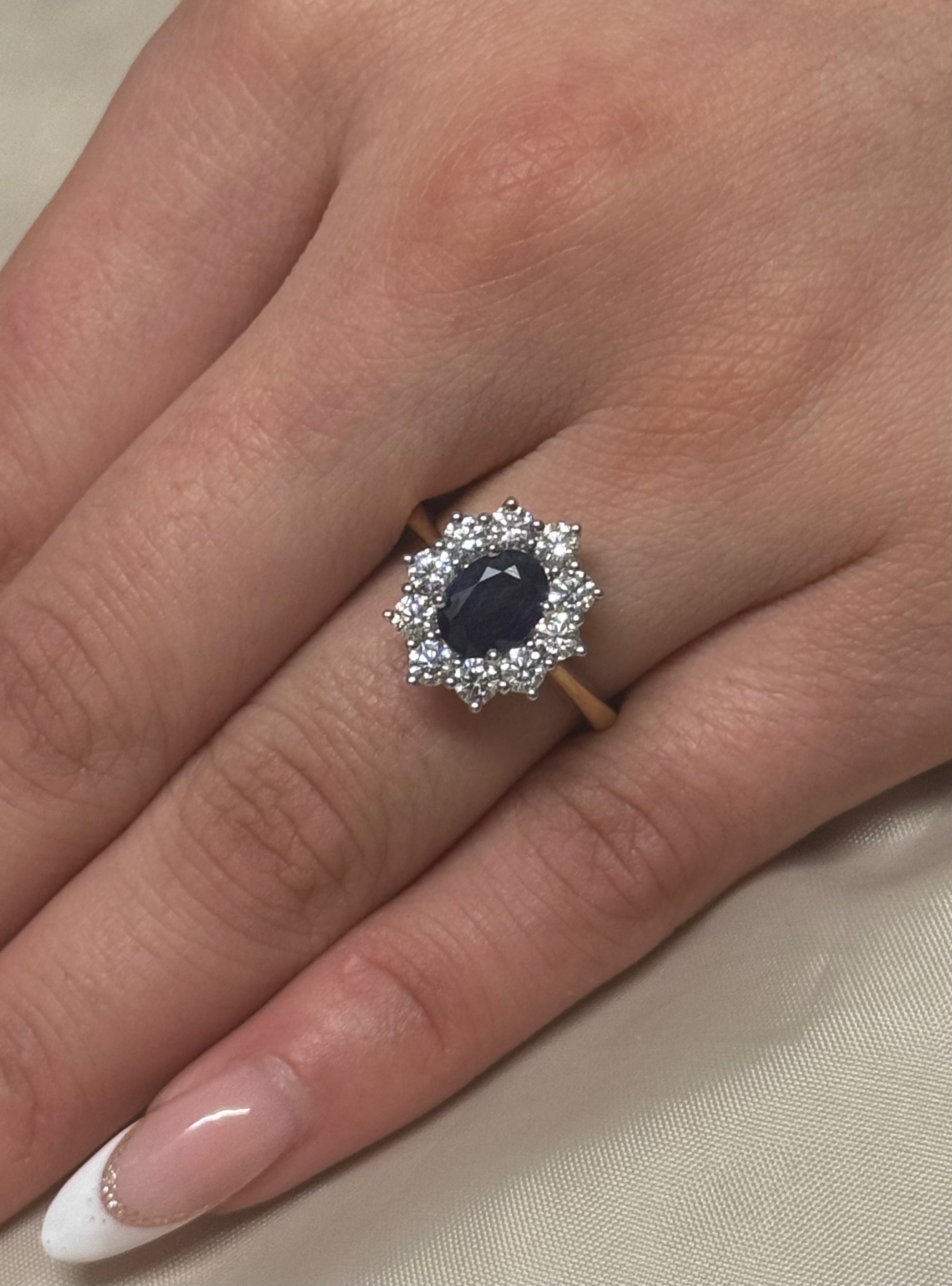 9ct Yellow Gold Sapphire and Diamond Cluster Ring