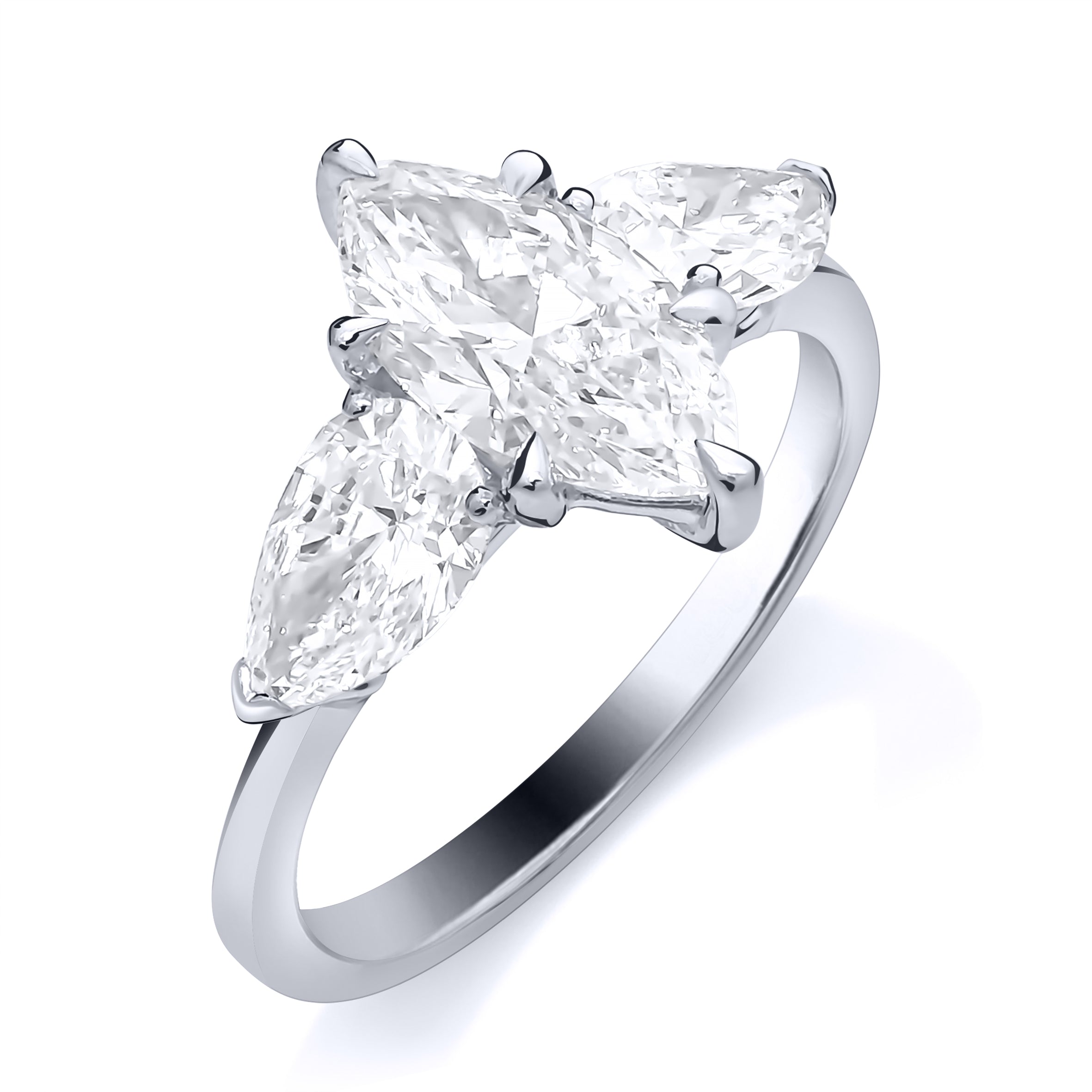9K White Gold 2ct Marquise and Pear Laboratory Grown Diamond Three Stone Ring