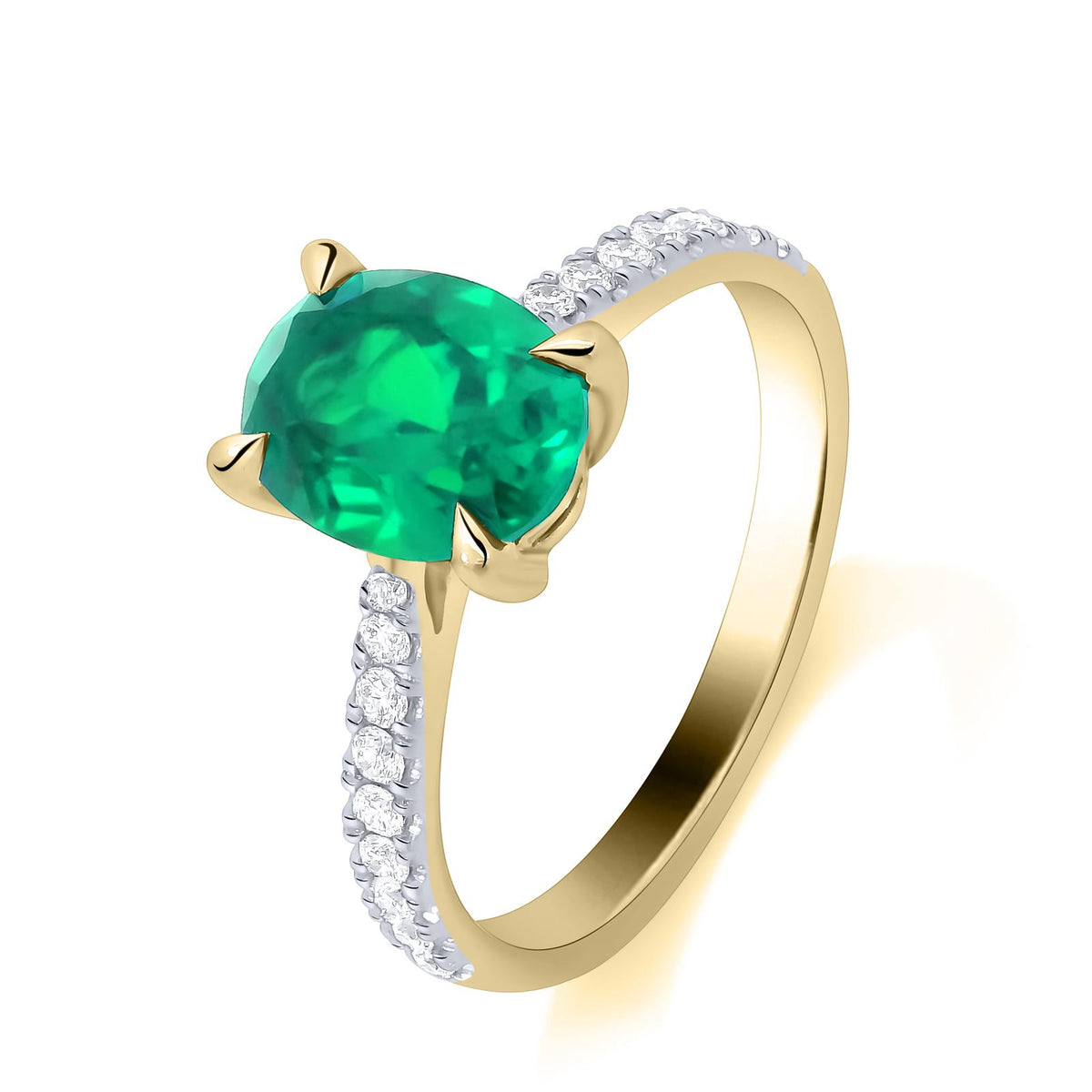 9ct Yellow Gold Lab Grown Oval Cut Emerald with Diamond Band