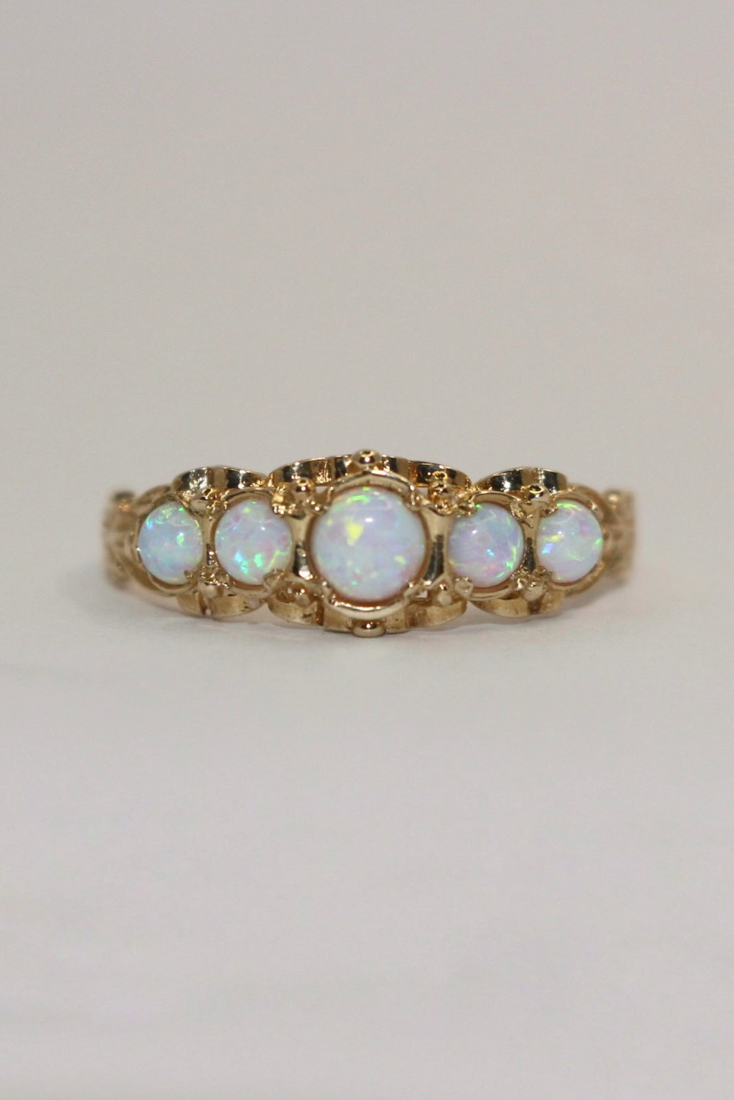 9K Yellow Gold Vintage Style Five Stone Opal Ring