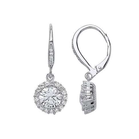 Sterling Silver Cubic Zirconia Halo Drop Earrings