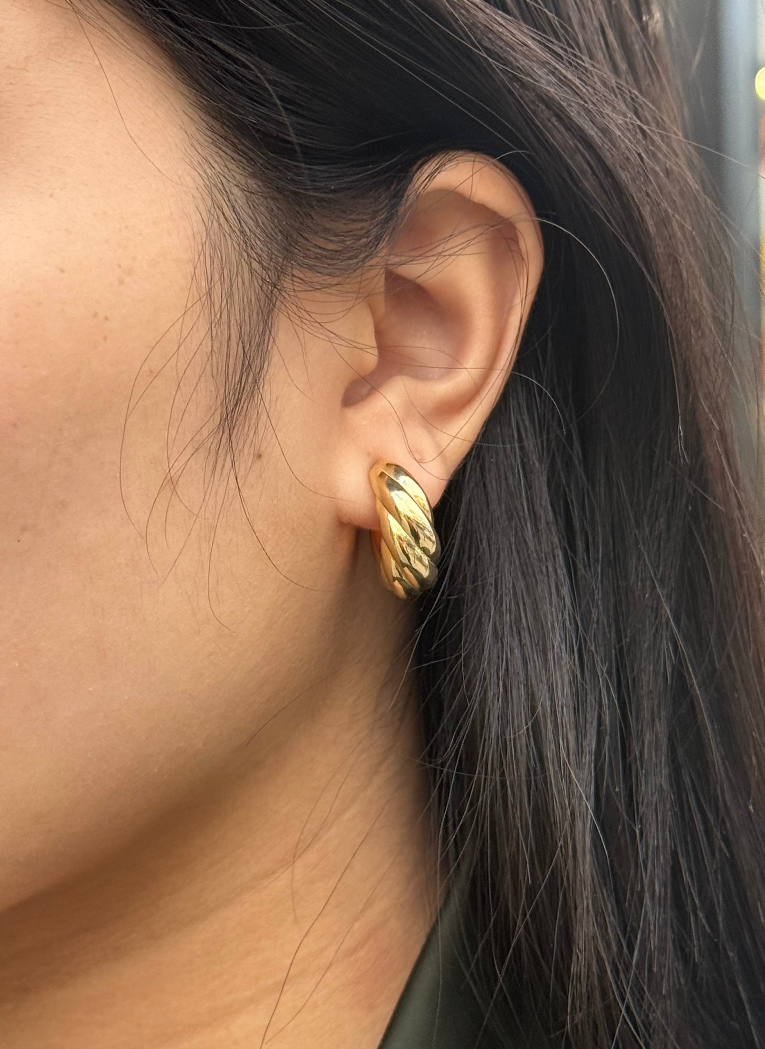 Gold Plated Sterling Silver Chunky Twist Hoop Earrings