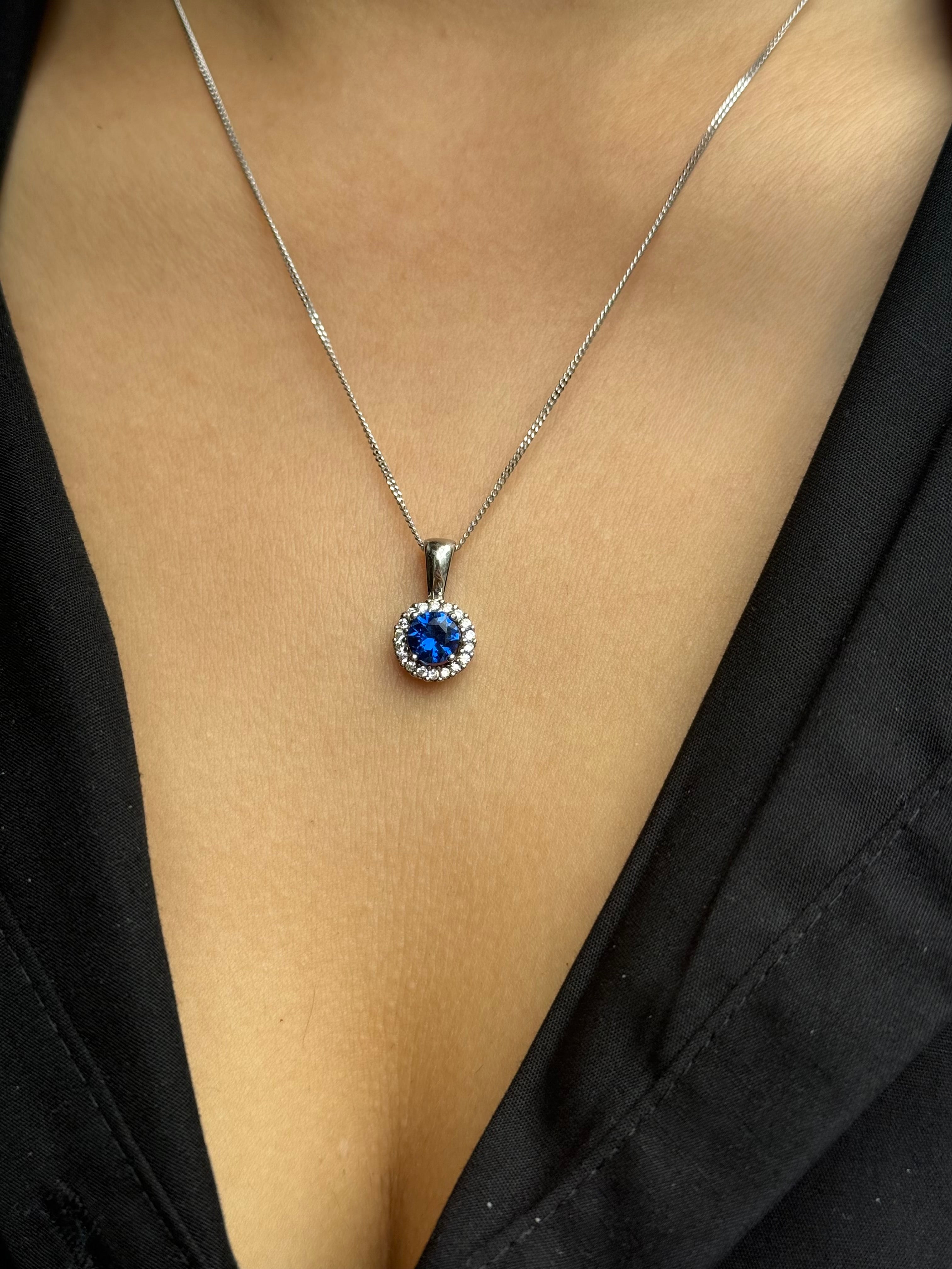 Sterling Silver Blue Cz Round Pendant