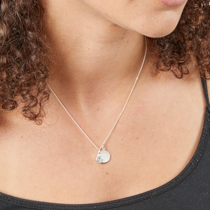 Sterling Silver April Birthstone Disc Pendant