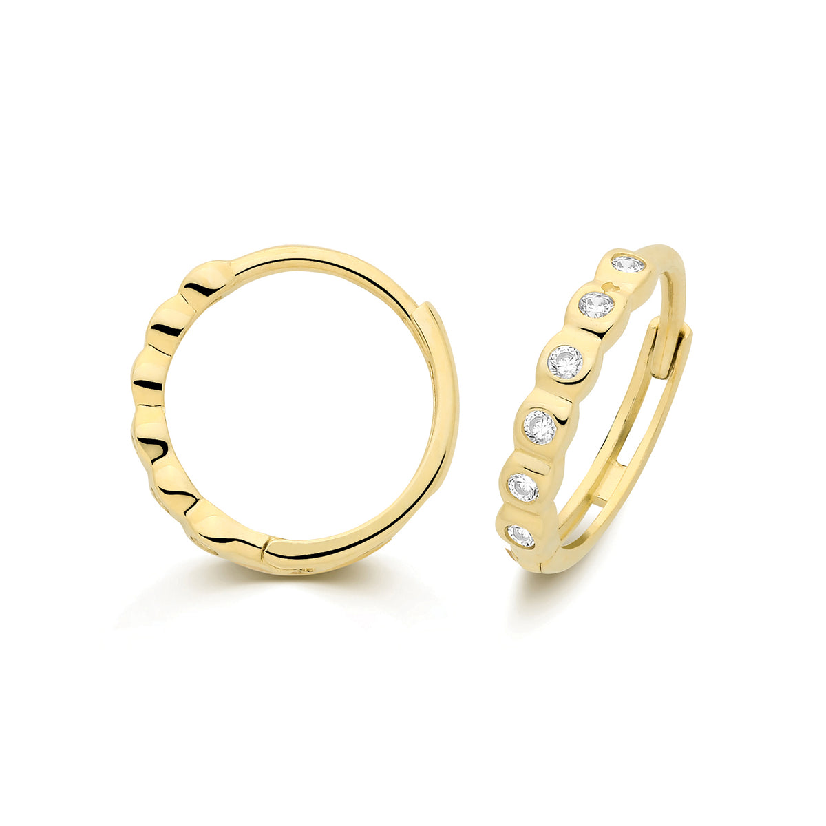 9K Yellow Gold Bezel Set Cz Hoop Earrings