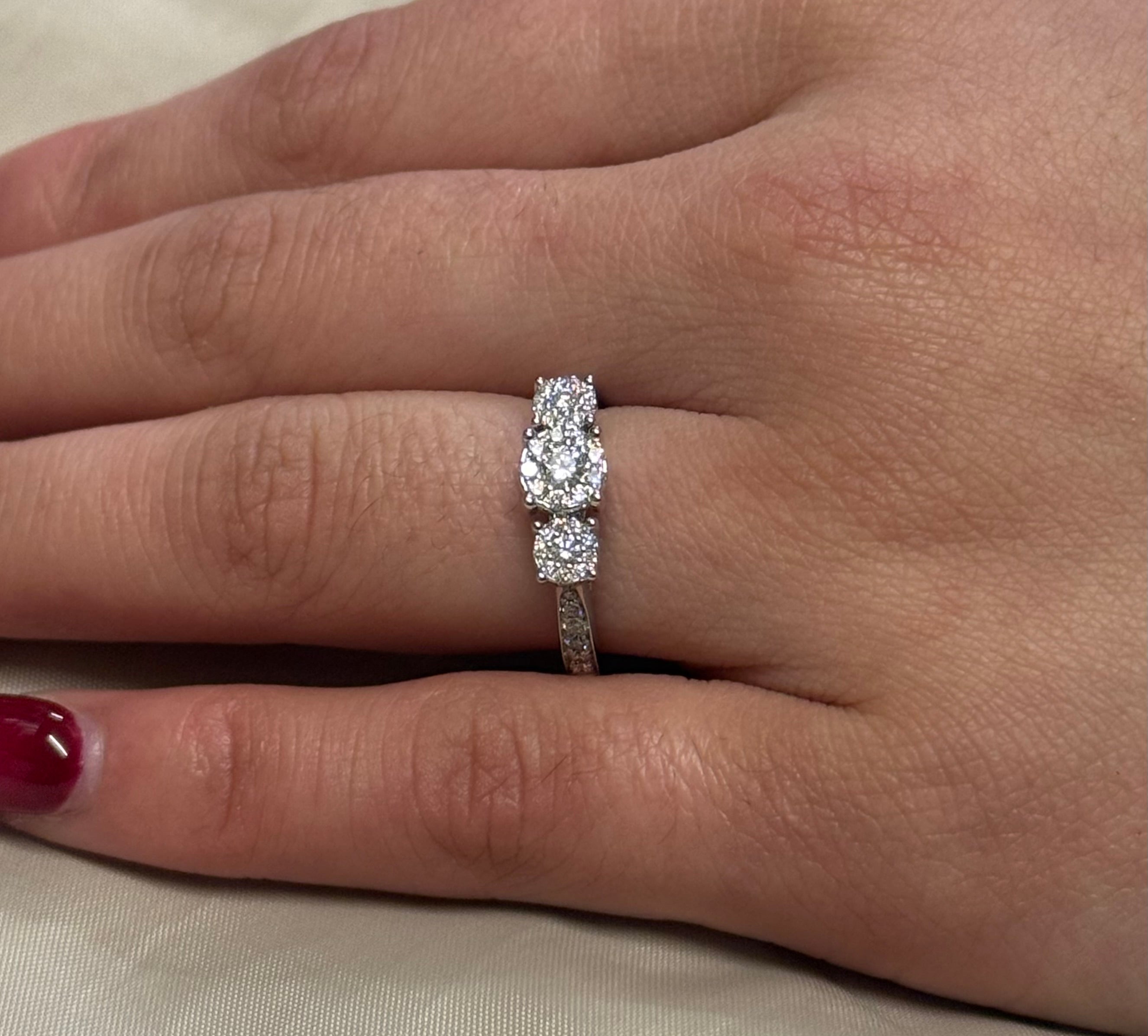 9K Yellow Gold 50pt Three Stone Illusion Diamond Ring