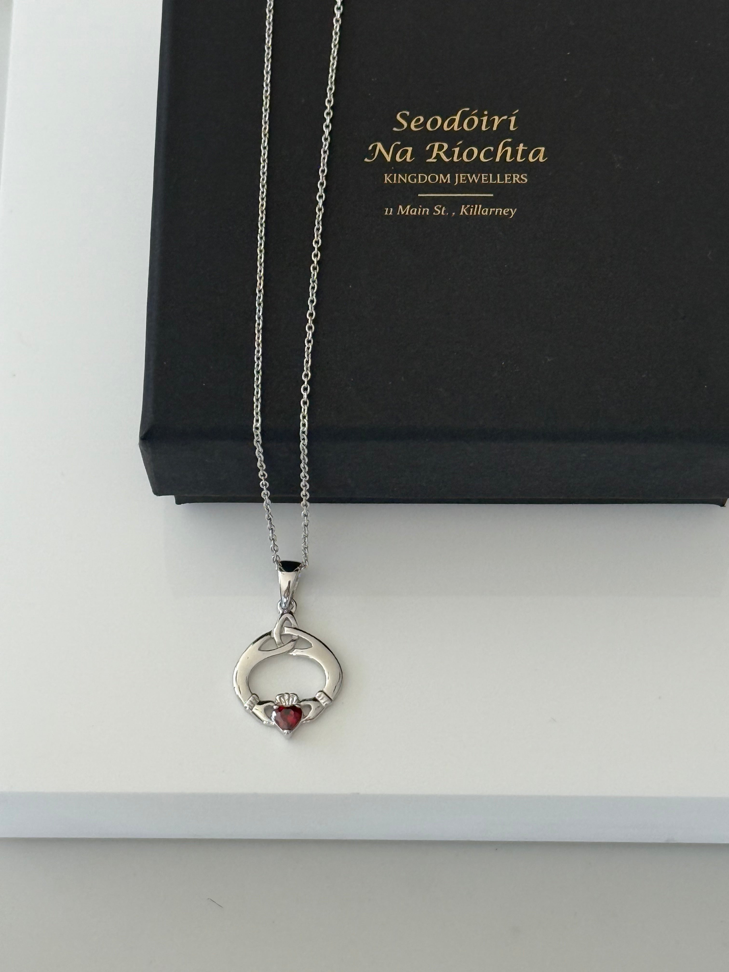 Sterling Silver January Birthstone Claddagh Pendant