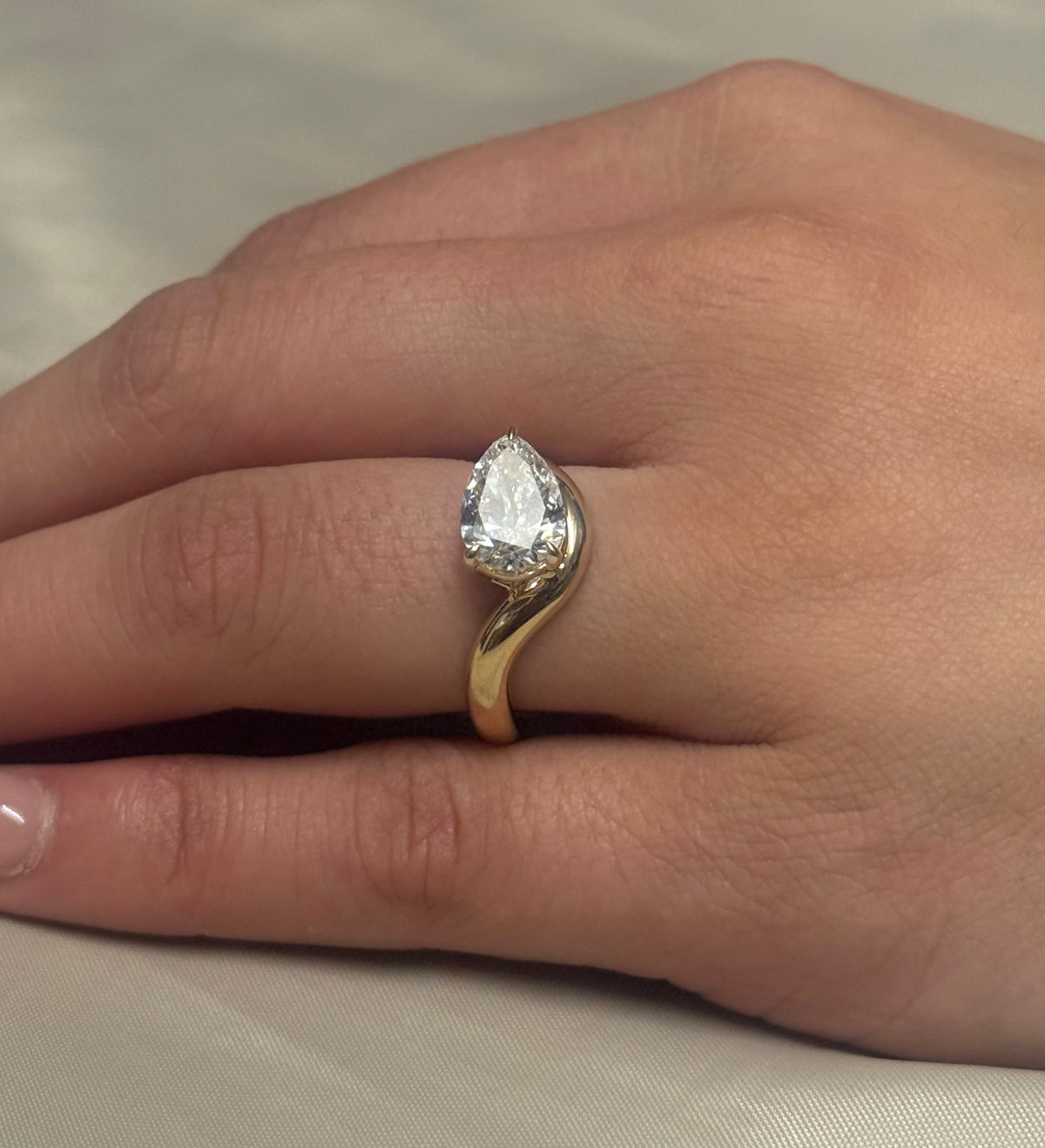 9K Yellow Gold 2.07ct Laboratory Grown East West Pear Ring