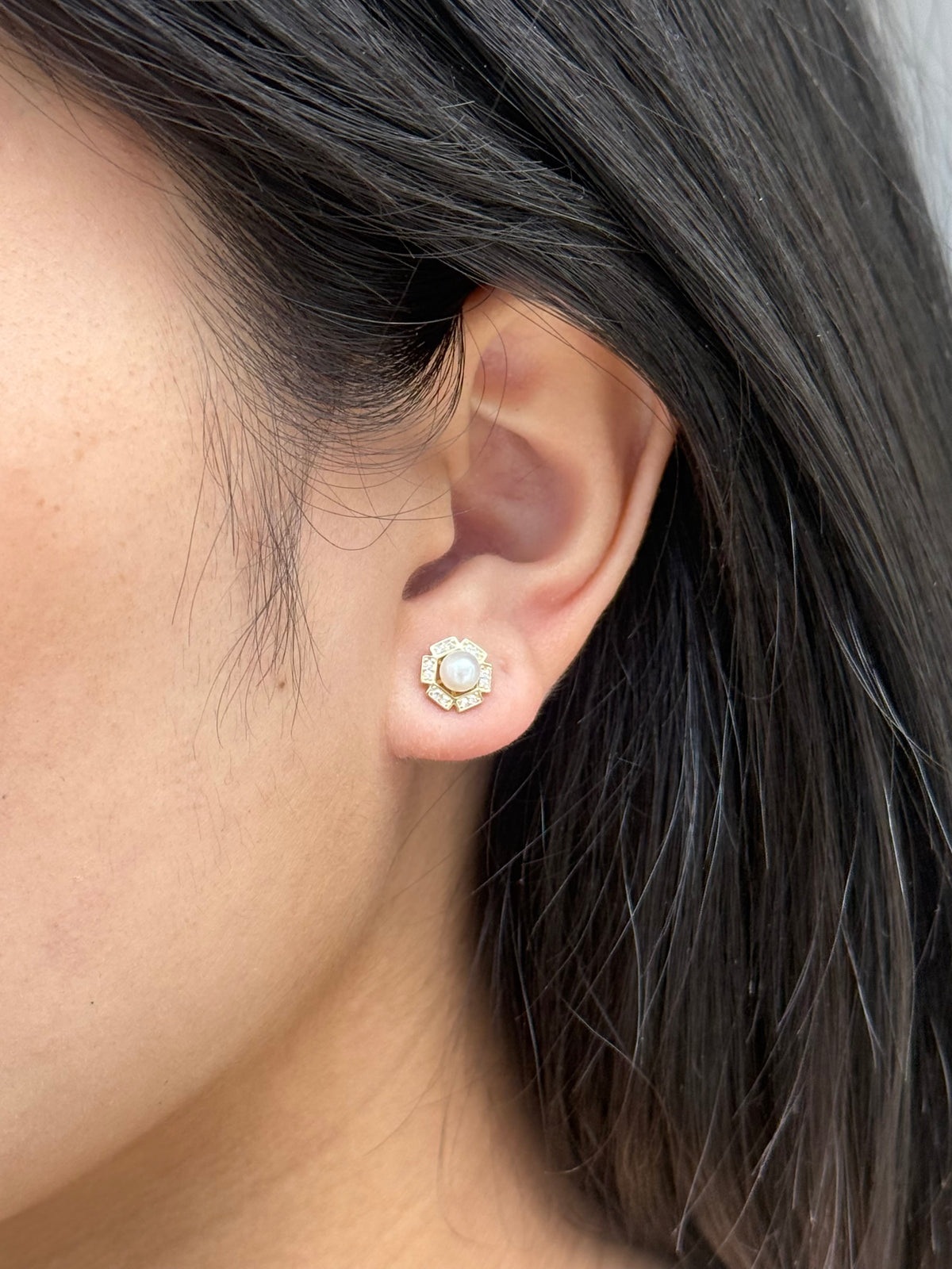 9ct Yellow Gold Fancy Pearl and CZ Studs