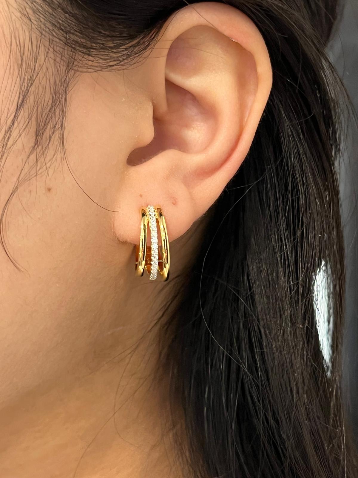Gold Plated Sterling Silver TripleHoop Earrings