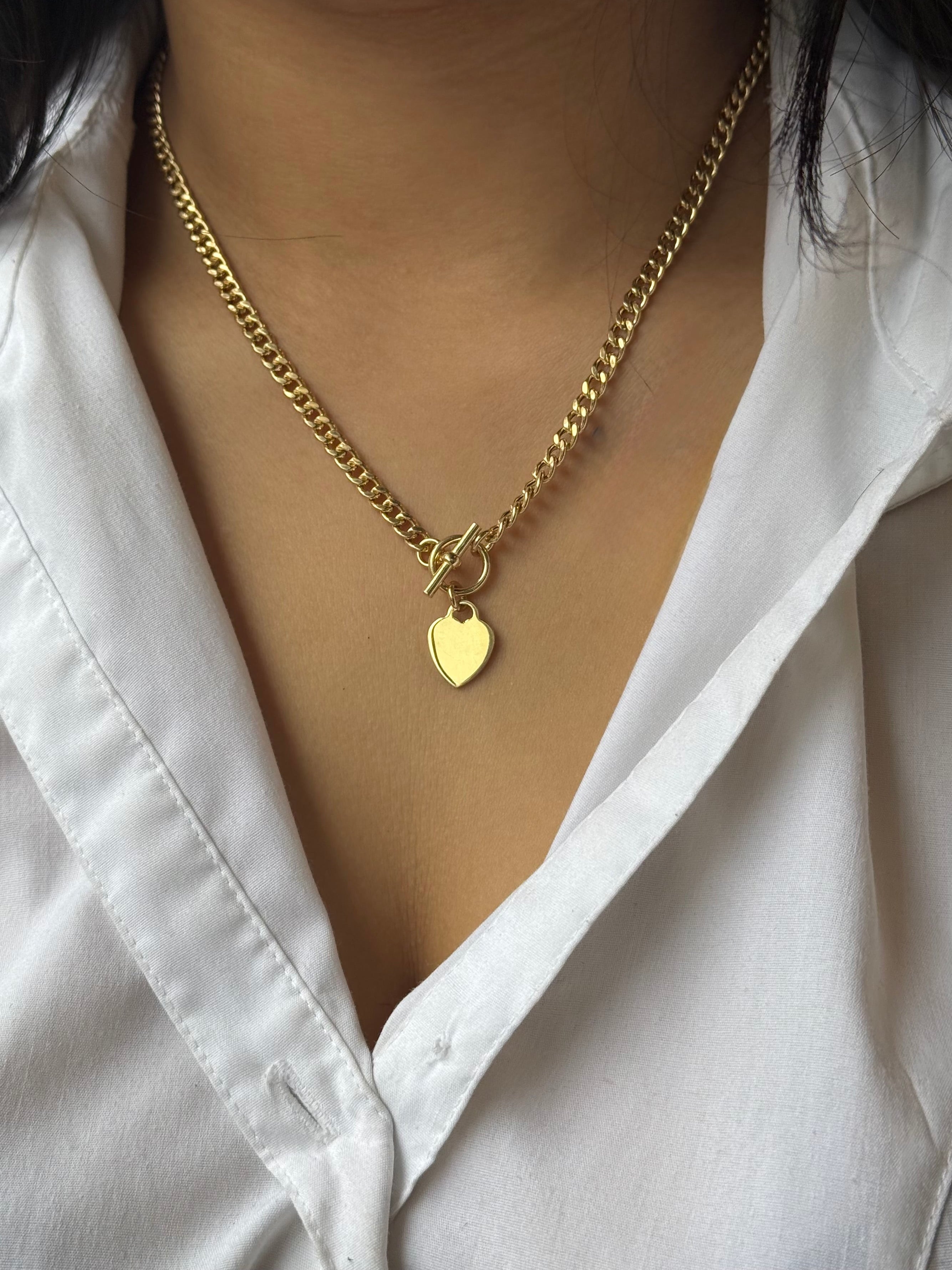 Gold Plated Sterling Silver Heart Tag T-bar Necklace