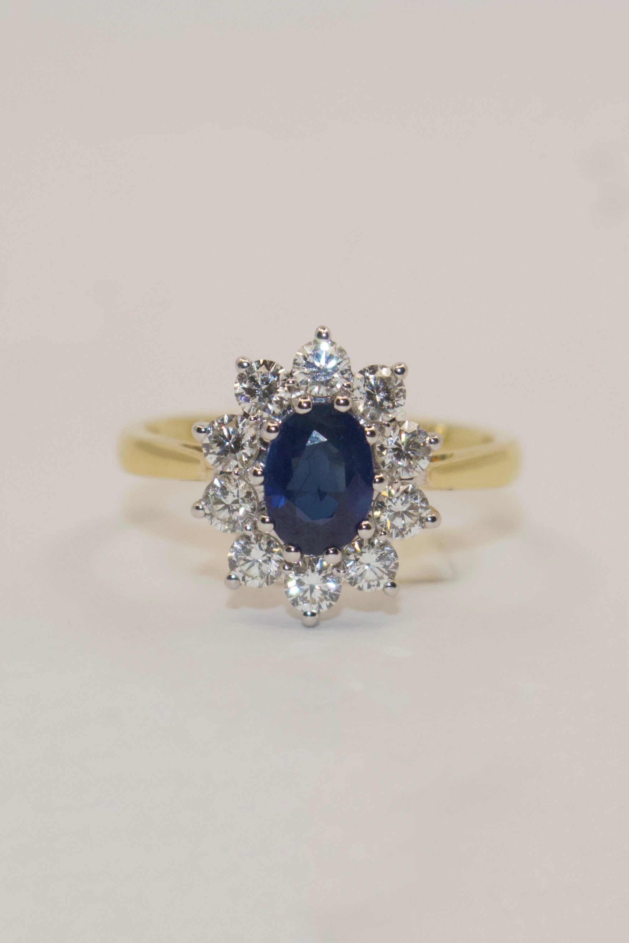 18ct Yellow Gold Sapphire and Diamond Cluster Ring