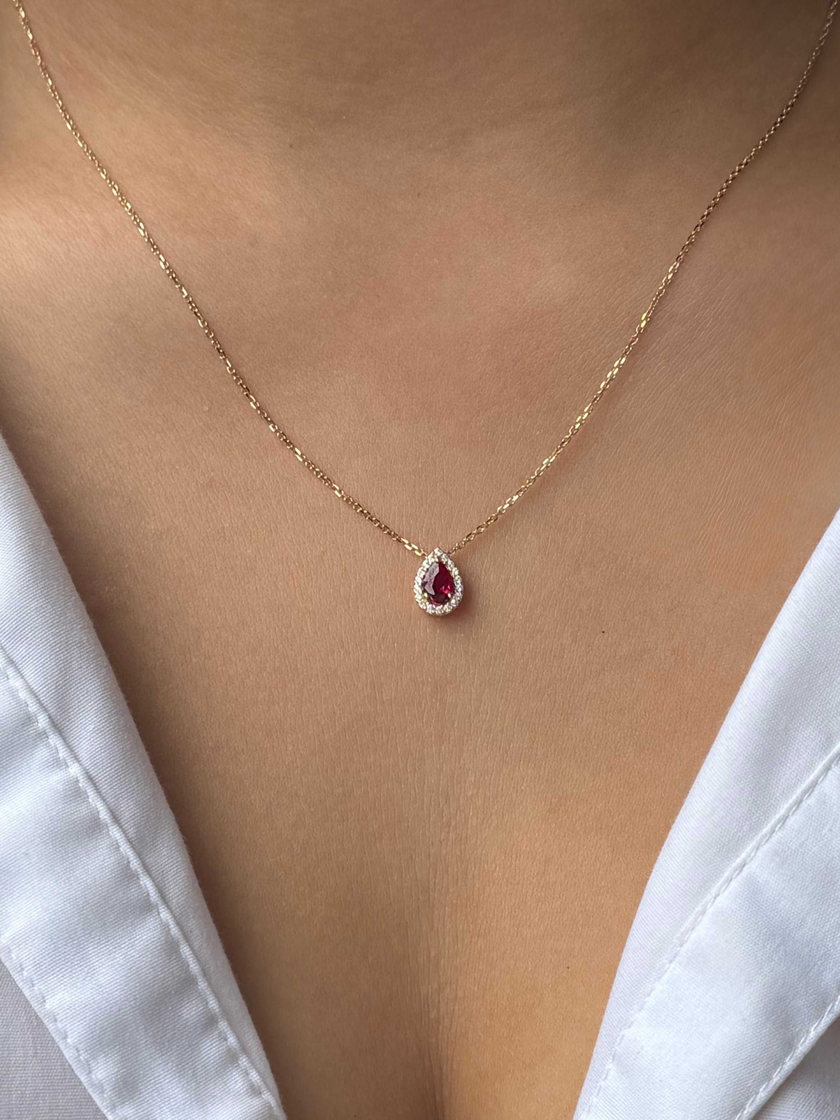 9ct Yellow Gold Small Red Stone CZ Pendant