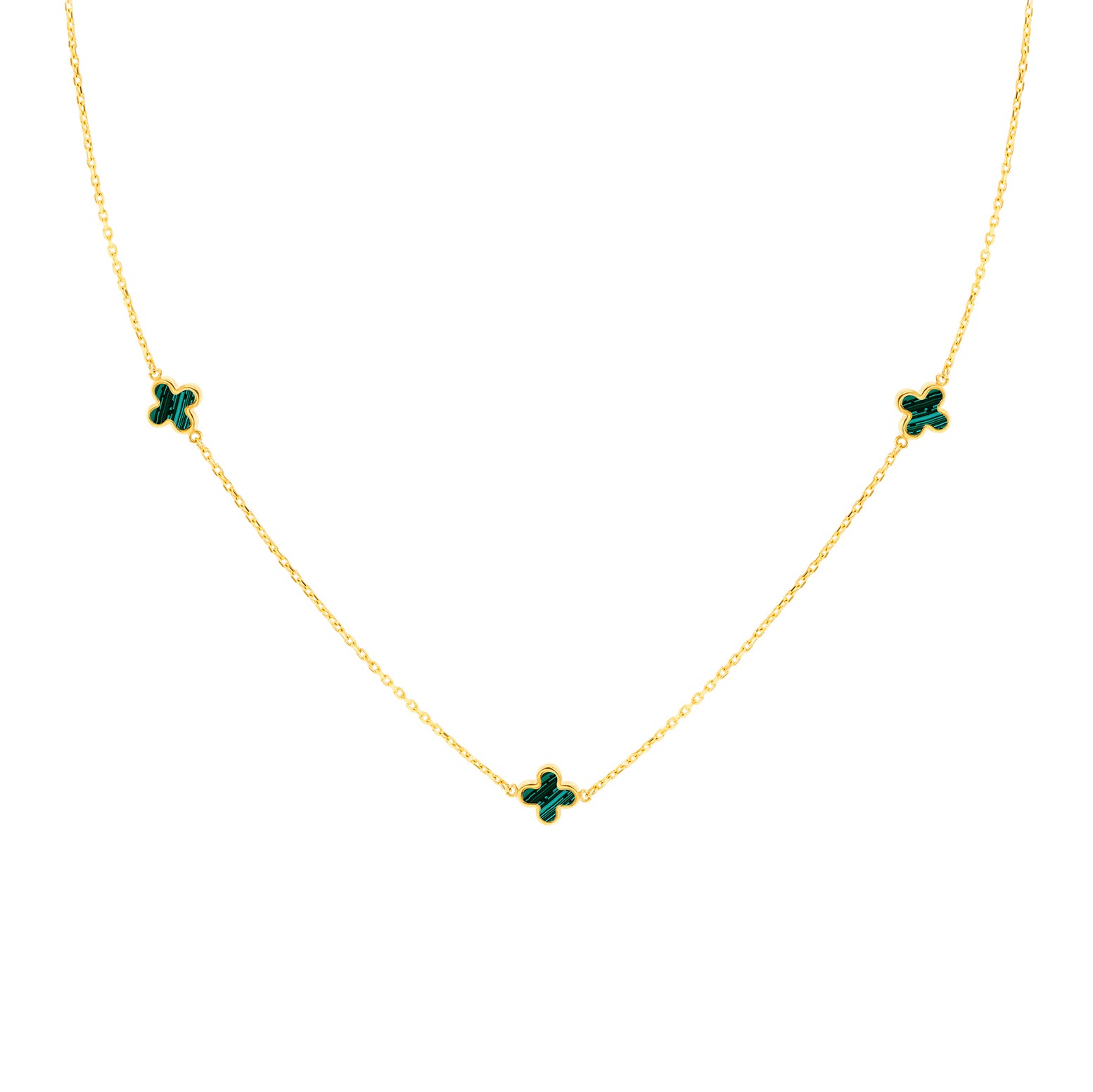 9ct Yellow Gold Malachite Clovers Necklace