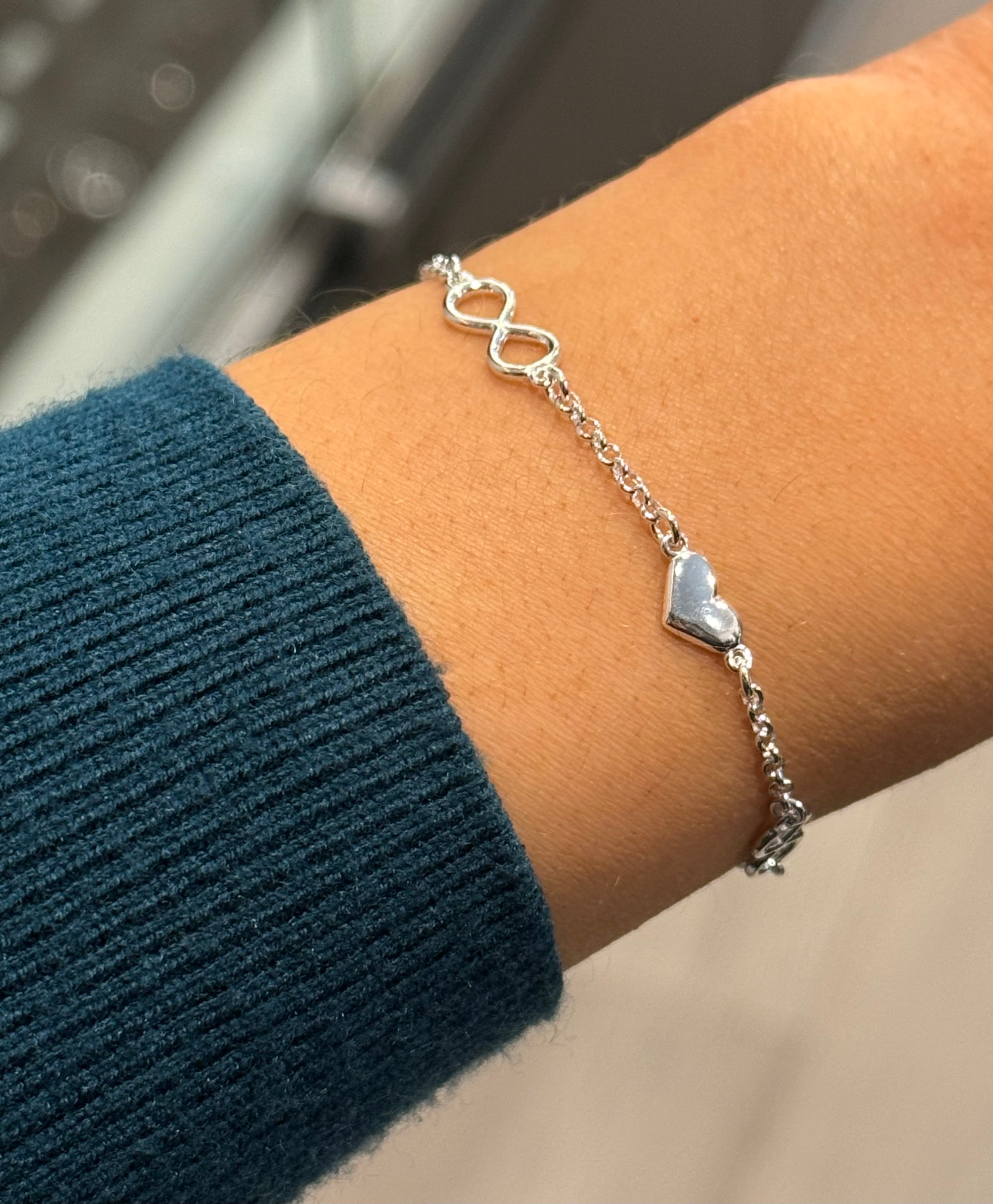Sterling Silver Heart and Infinity Bracelet