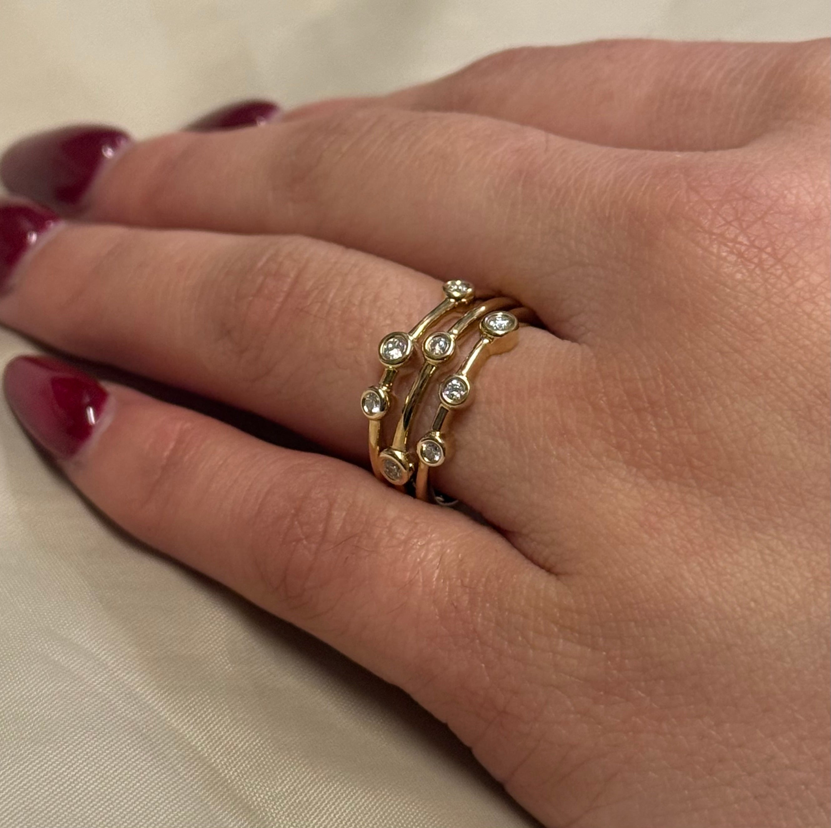 9K Yellow Gold Multistone Scattered Diamond Band
