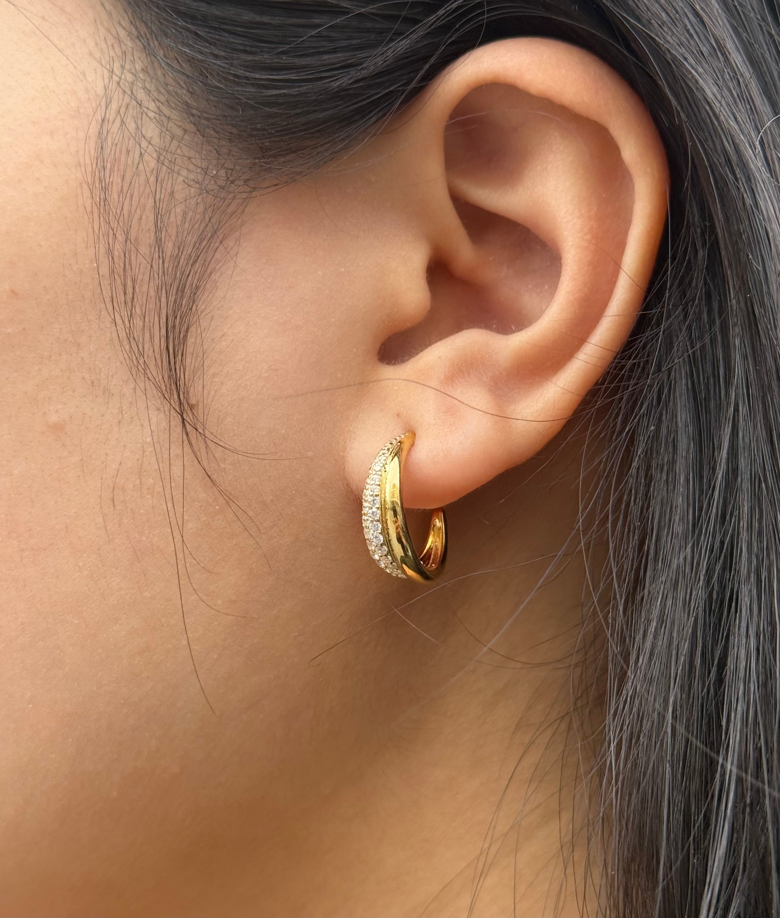 Gold Plated Sterling Silver Cubic Zirconia Half Hoops