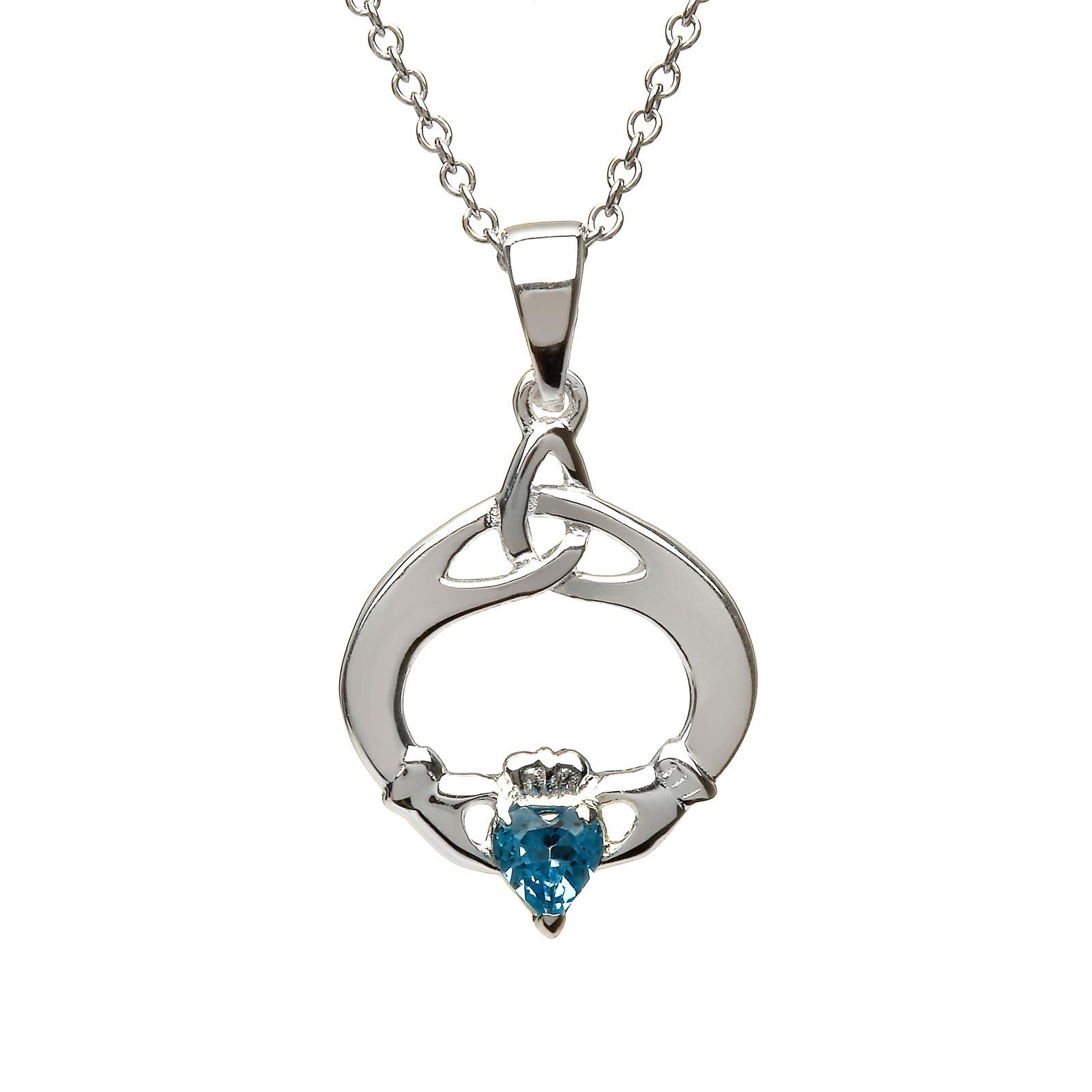 Sterling Silver December Birthstone Claddagh Pendant