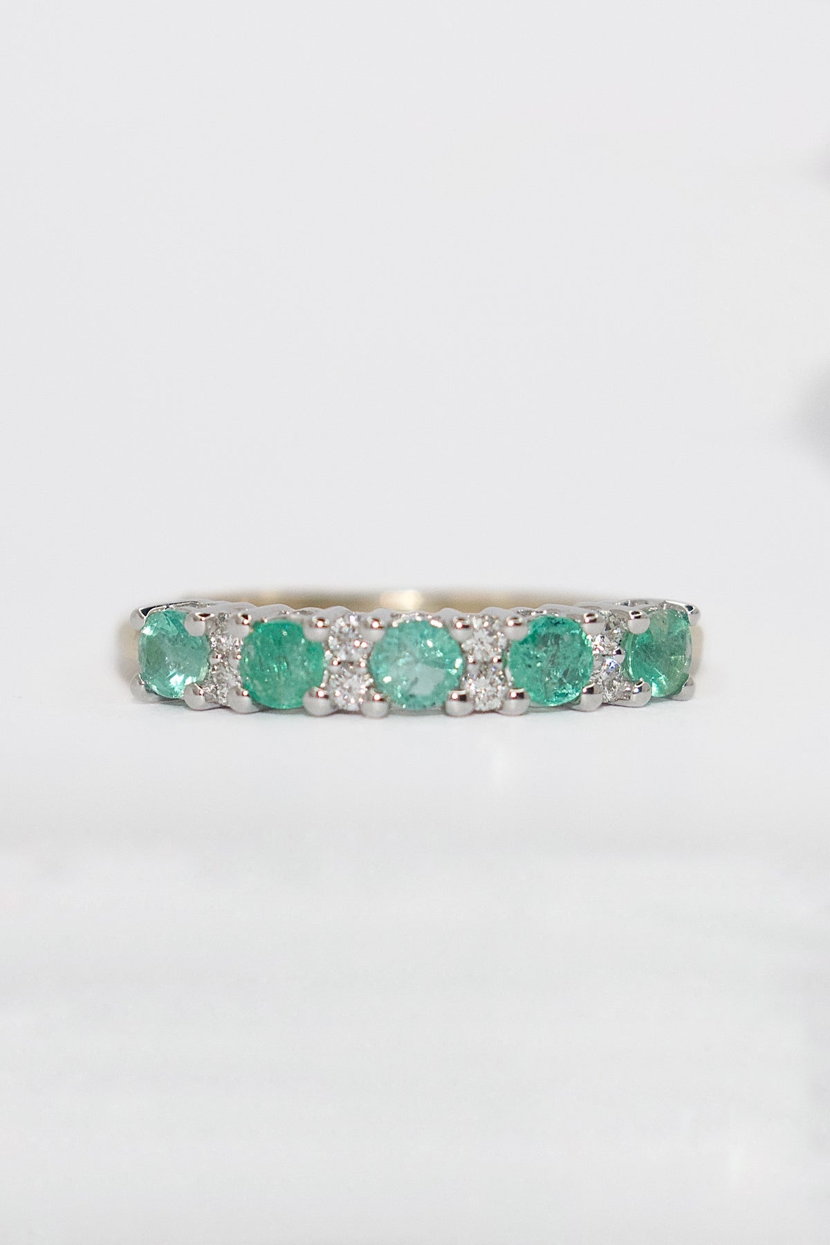 9K Yellow Gold Emerald and Diamond Eternity Style Band