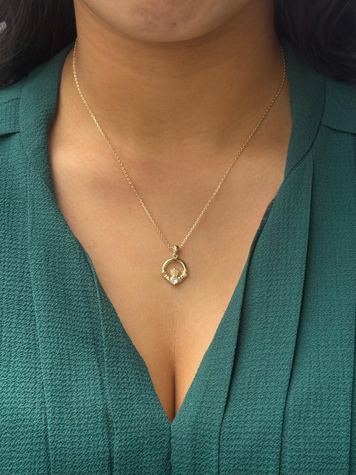 Gold Plated Sterling Silver Claddagh CZ Pendant