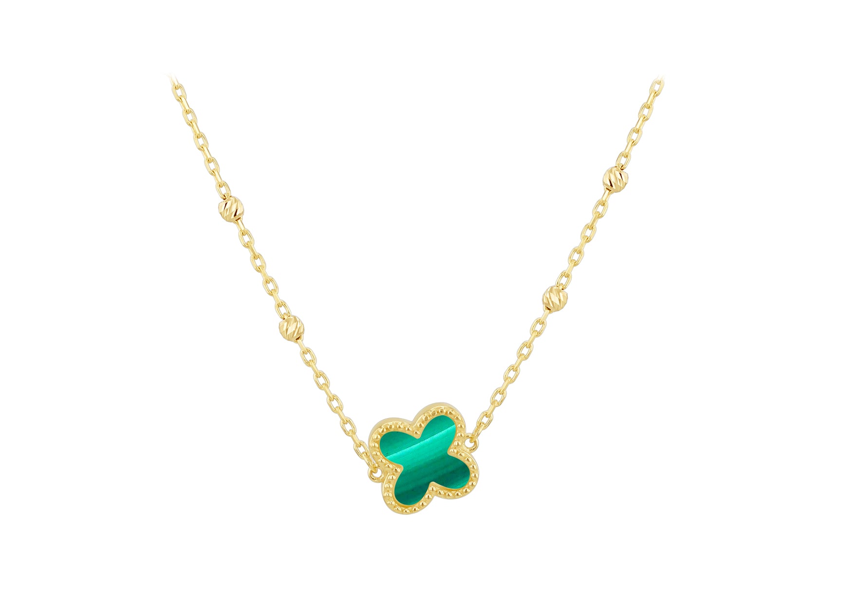 9ct Yellow Gold Malachite Clover Ball Necklace