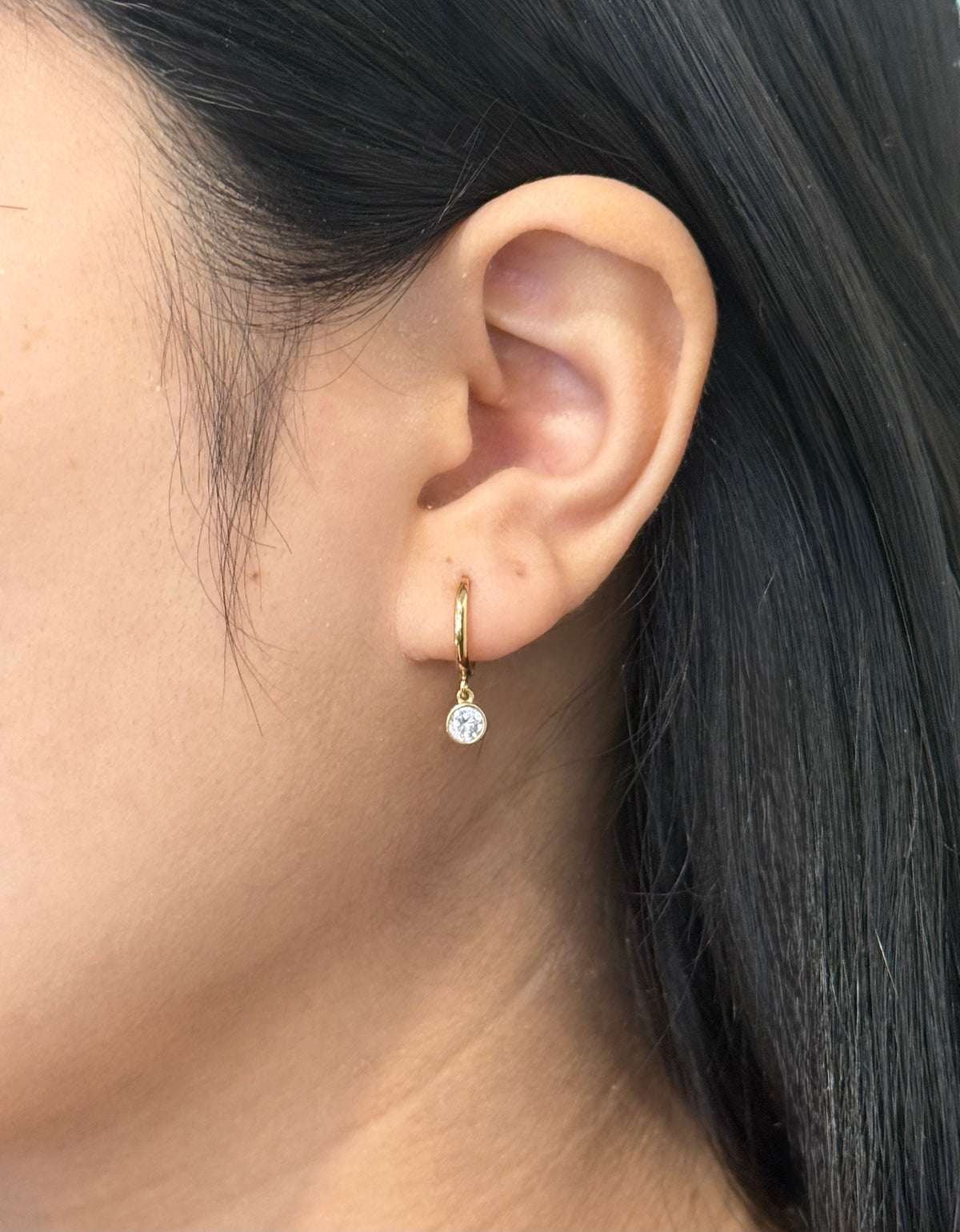 9ct Yellow Gold Cz Drop Hoop Earrings