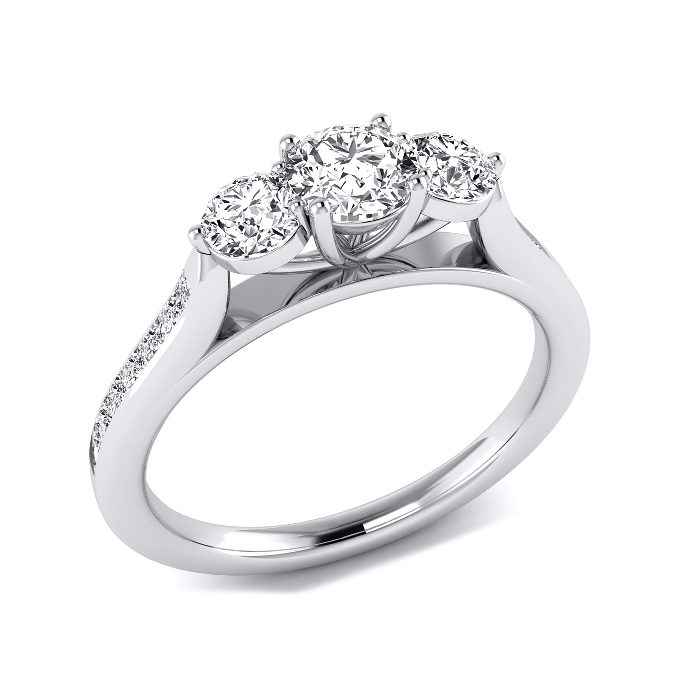 18K White Gold 1ct Brilliant Cut Three Stone With Diamond Band
