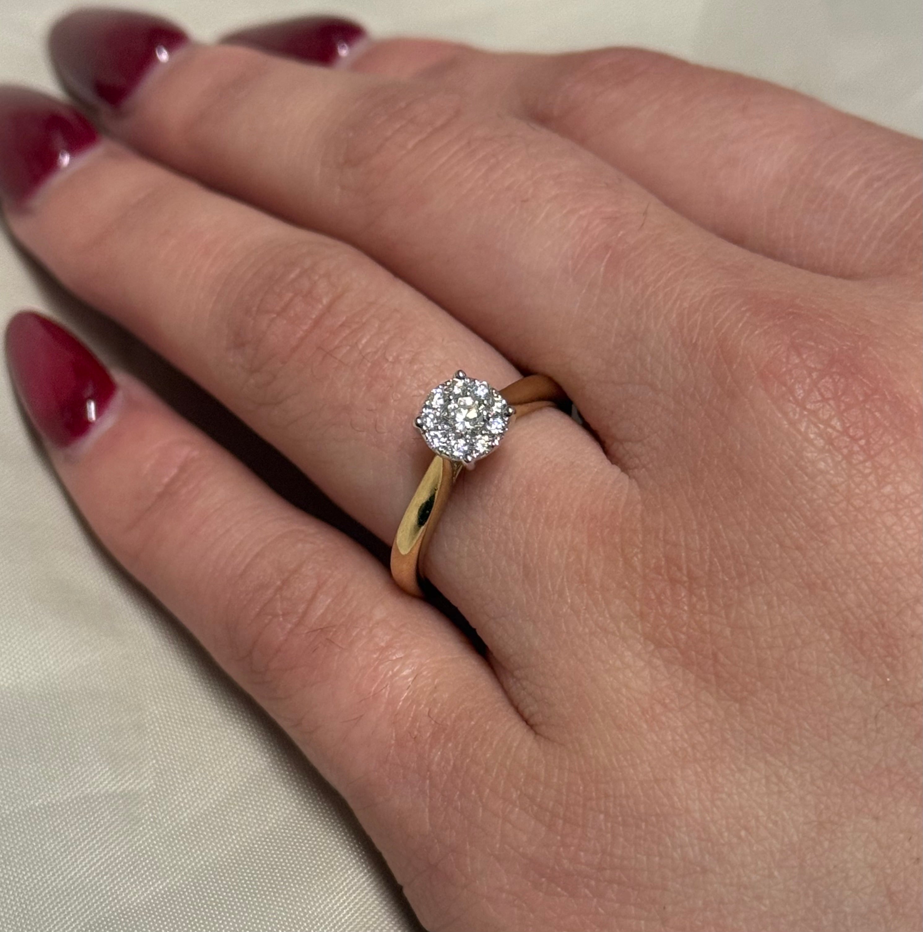 9K Yellow Gold 35pt Illusion Diamond Solitaire