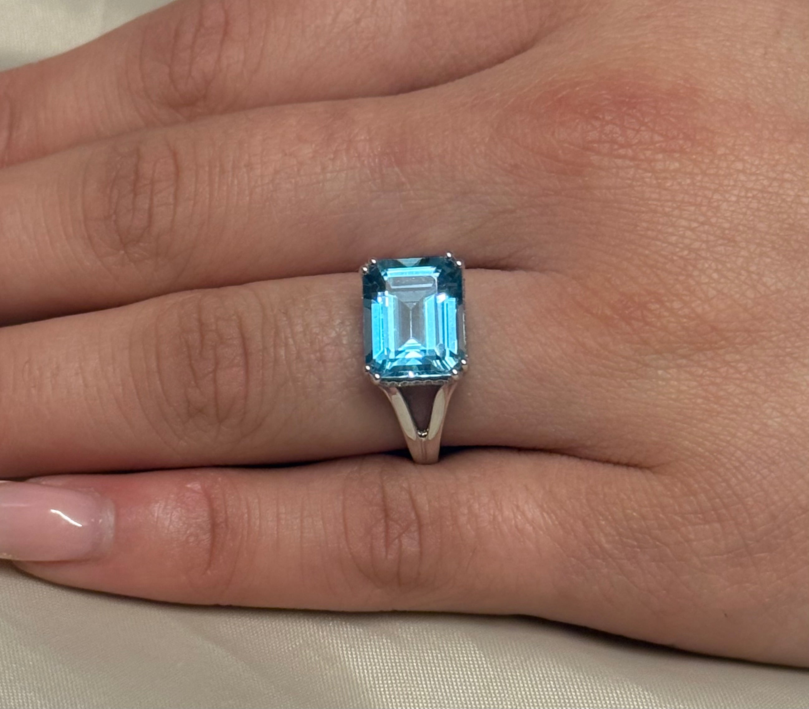 9K White Gold East West Blue Topaz with Diamond Hidden Halo