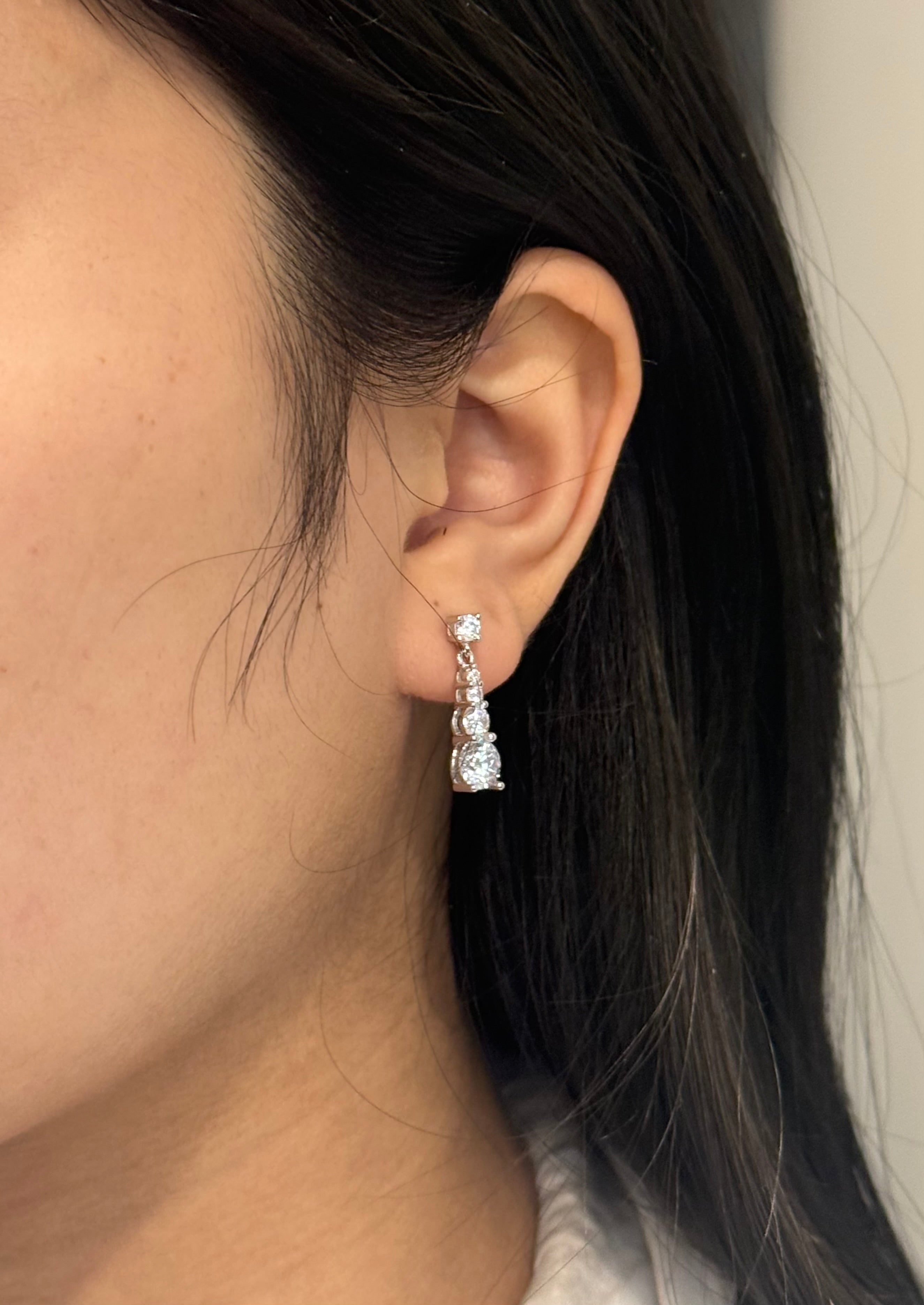 Sterling Silver Graduated Cz Drop Earrings