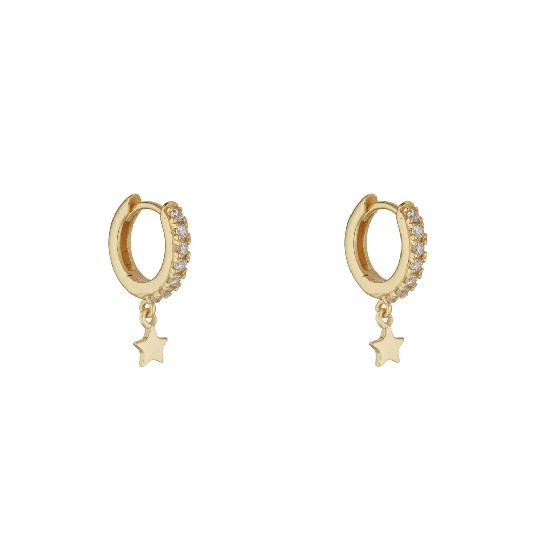 Gold Plated Sterling Silver Cz Star Hoop Earrings