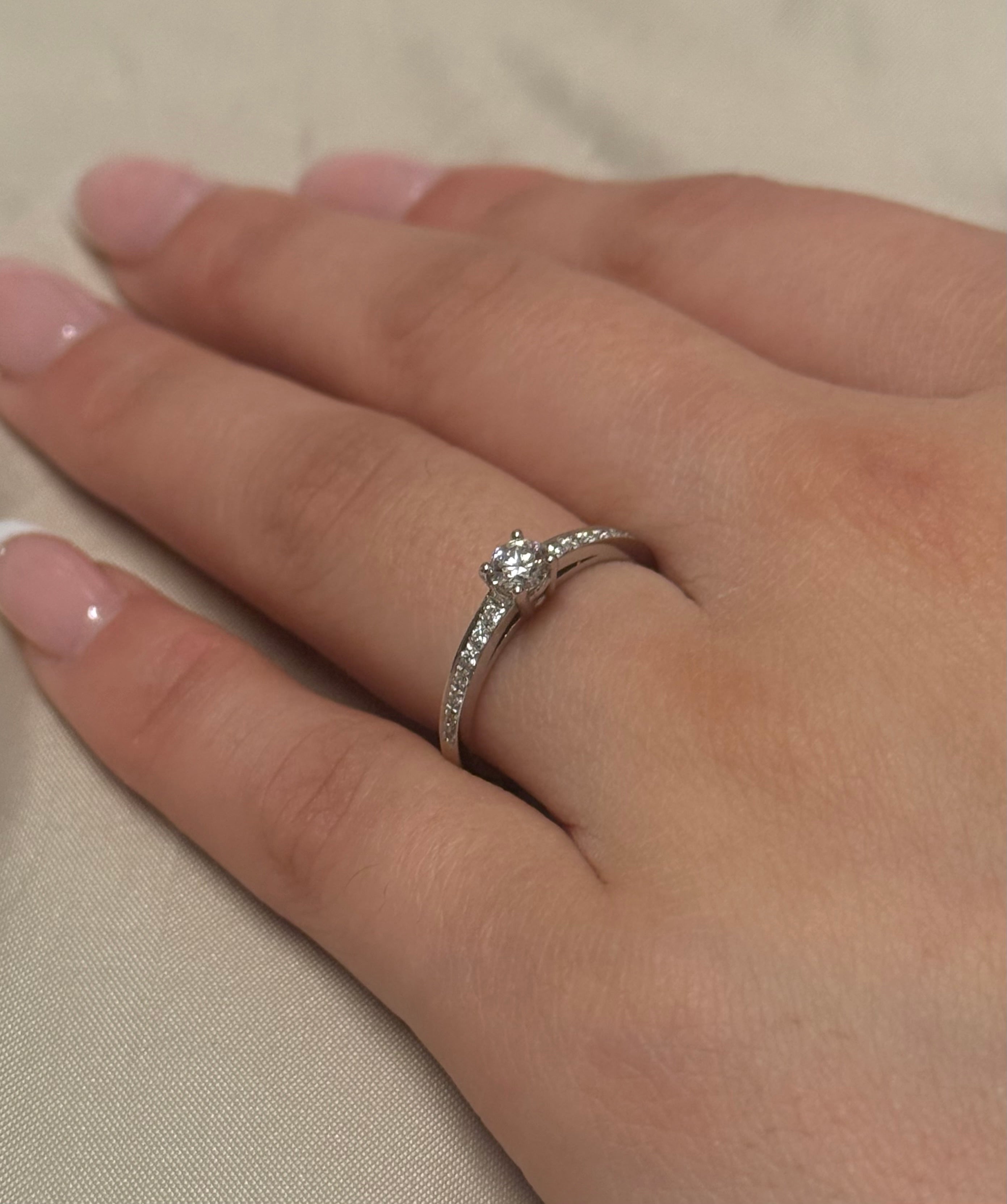 18K White Gold Diamond Solitaire with Diamond Band