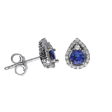 Sterling Silver Blue Pear Halo Stud Earrings
