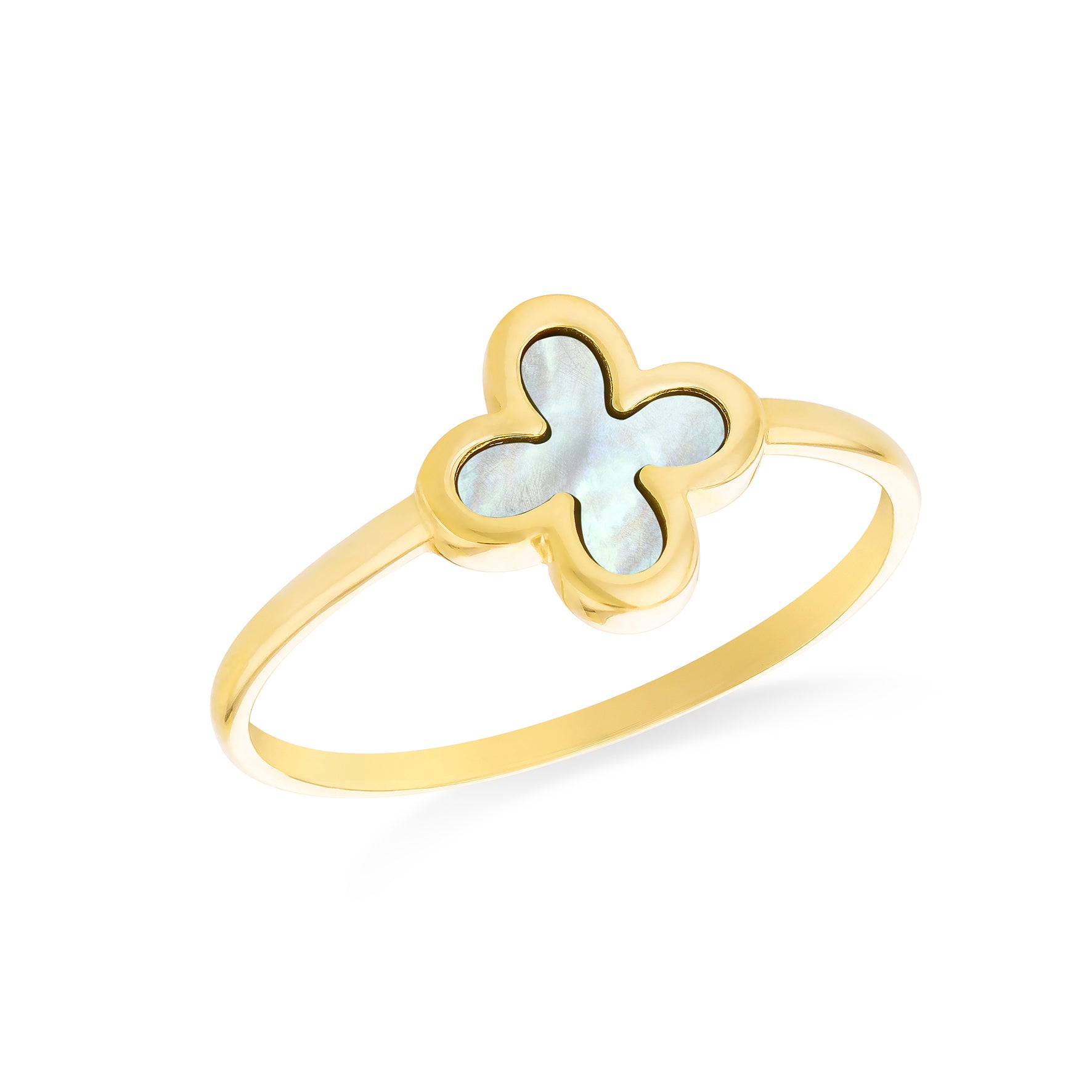 9K Yellow Gold Mother of Pearl Clover Ring