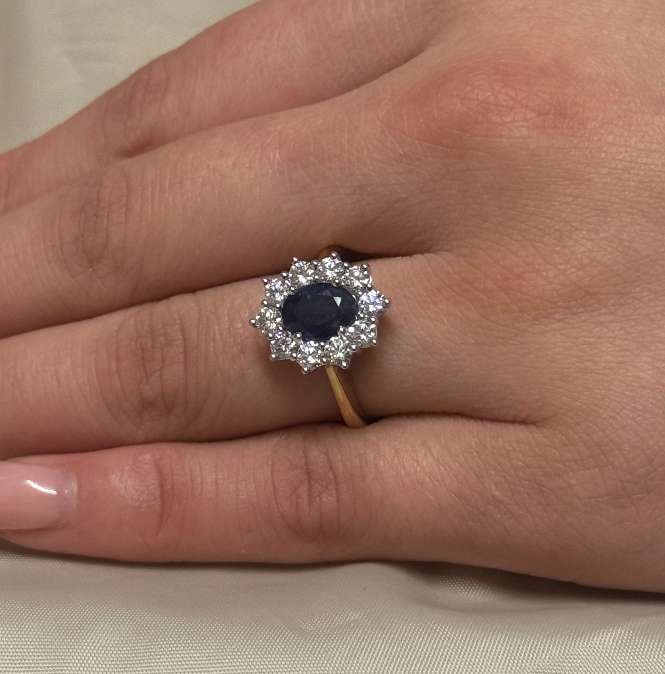 9ct Yellow Gold Sapphire and Diamond Cluster Ring