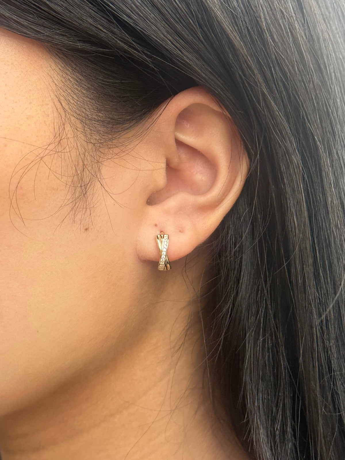 9ct Yellow Gold Cz Crossover Hoops