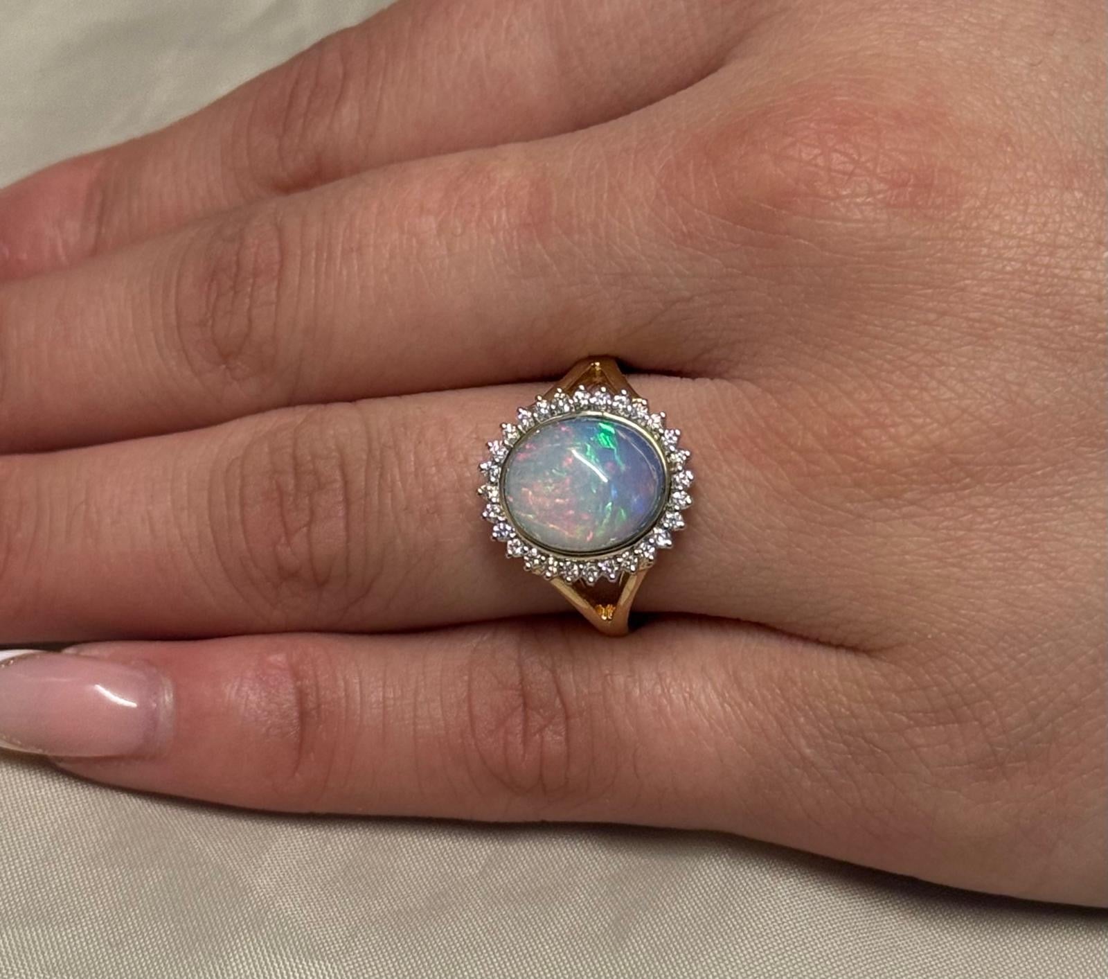 9K Yellow Gold Opal and Diamond Cluster Ring