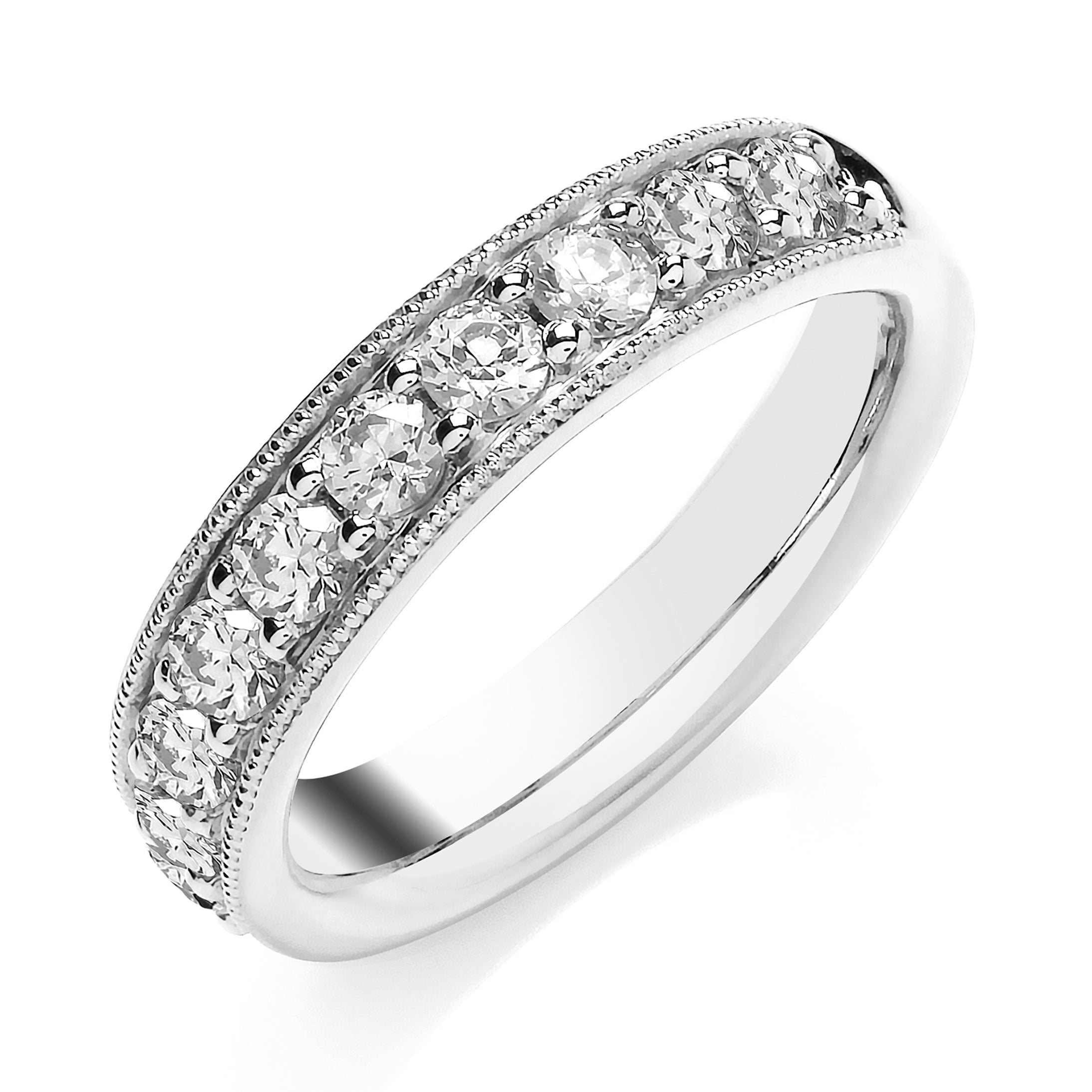 18k White Gold Millgrain Diamond Band