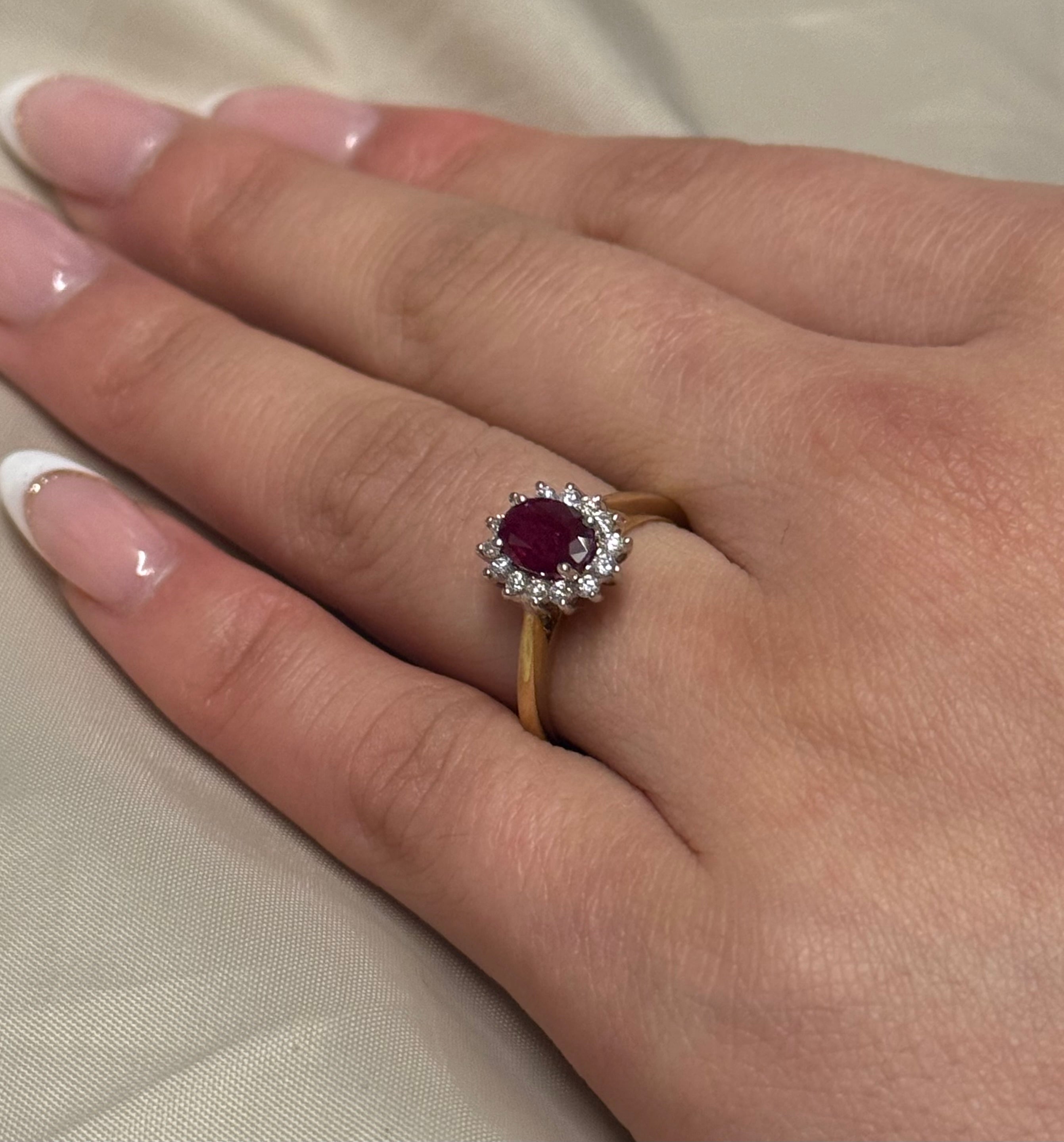 9K Yellow Gold Ruby and Diamond Cluster Ring